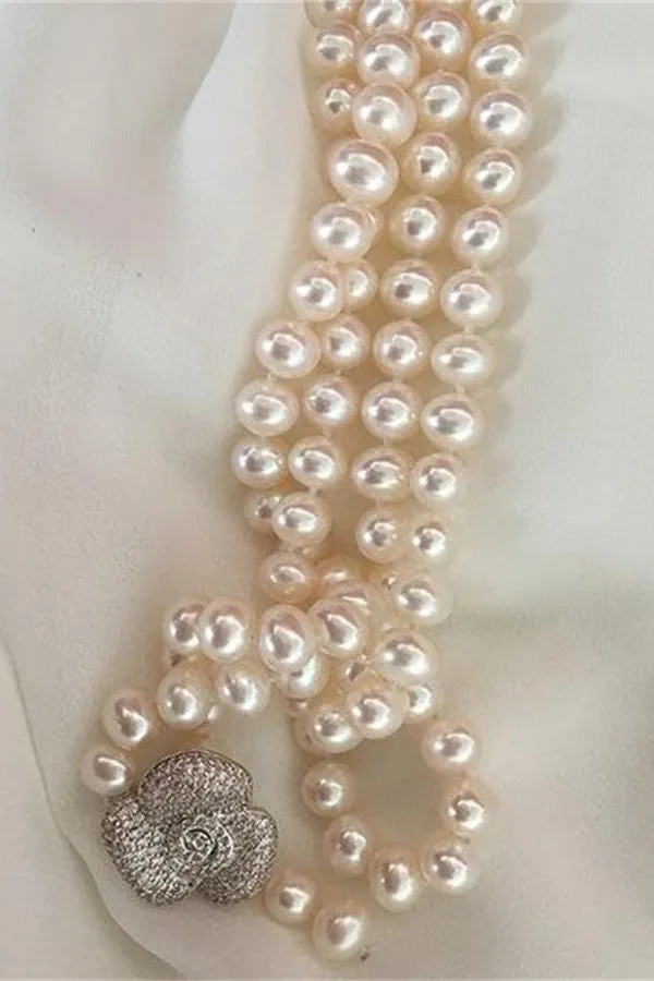 Handmade Near Round 7-8mm Freshwater Pearl Necklace P23