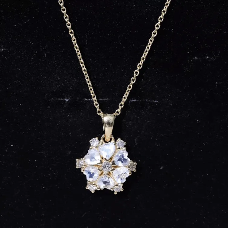 Heart Shape Moonstone and Diamond Flower Pendant