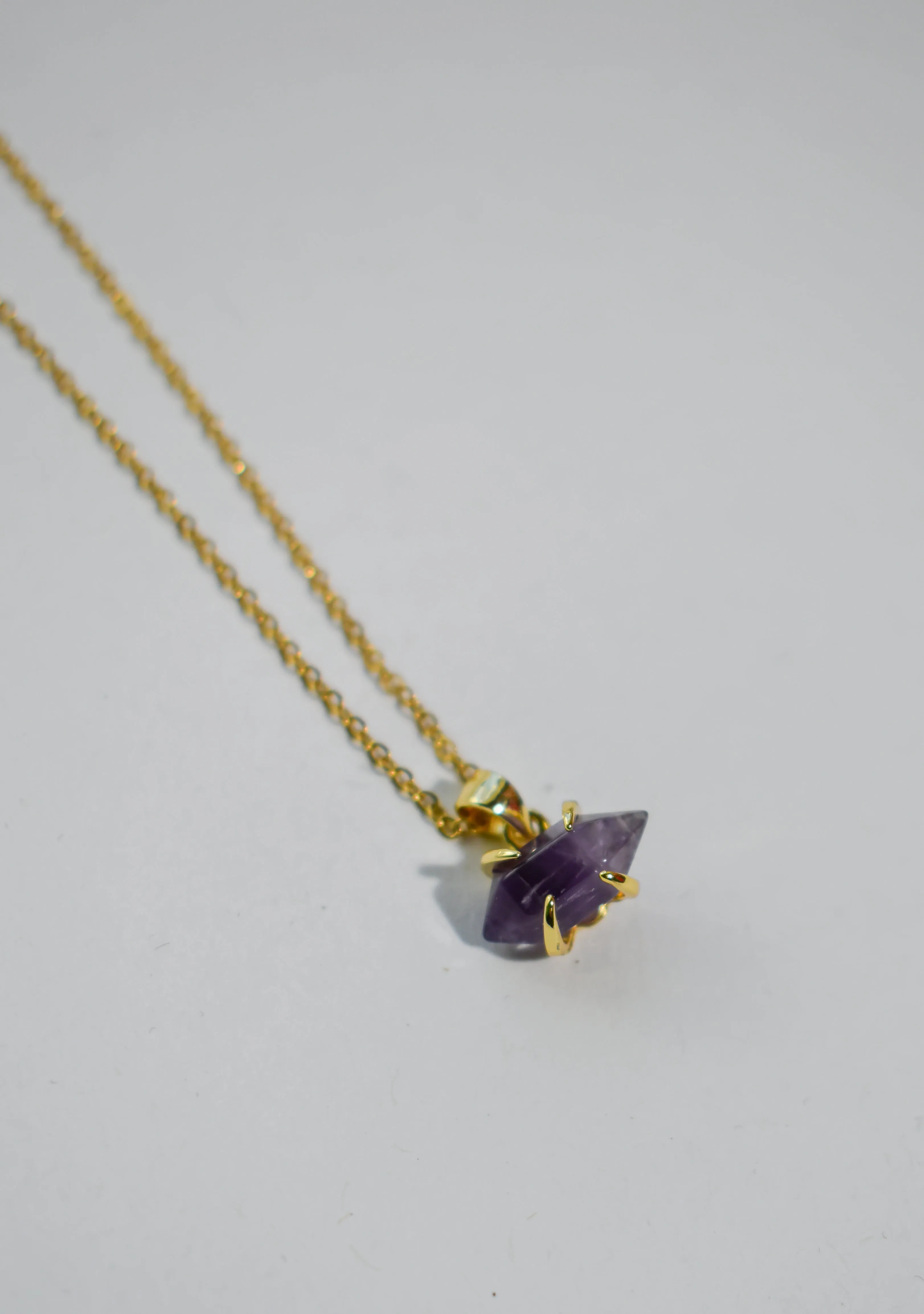 Hexagonal Crystal Gemstone & Brass Necklace