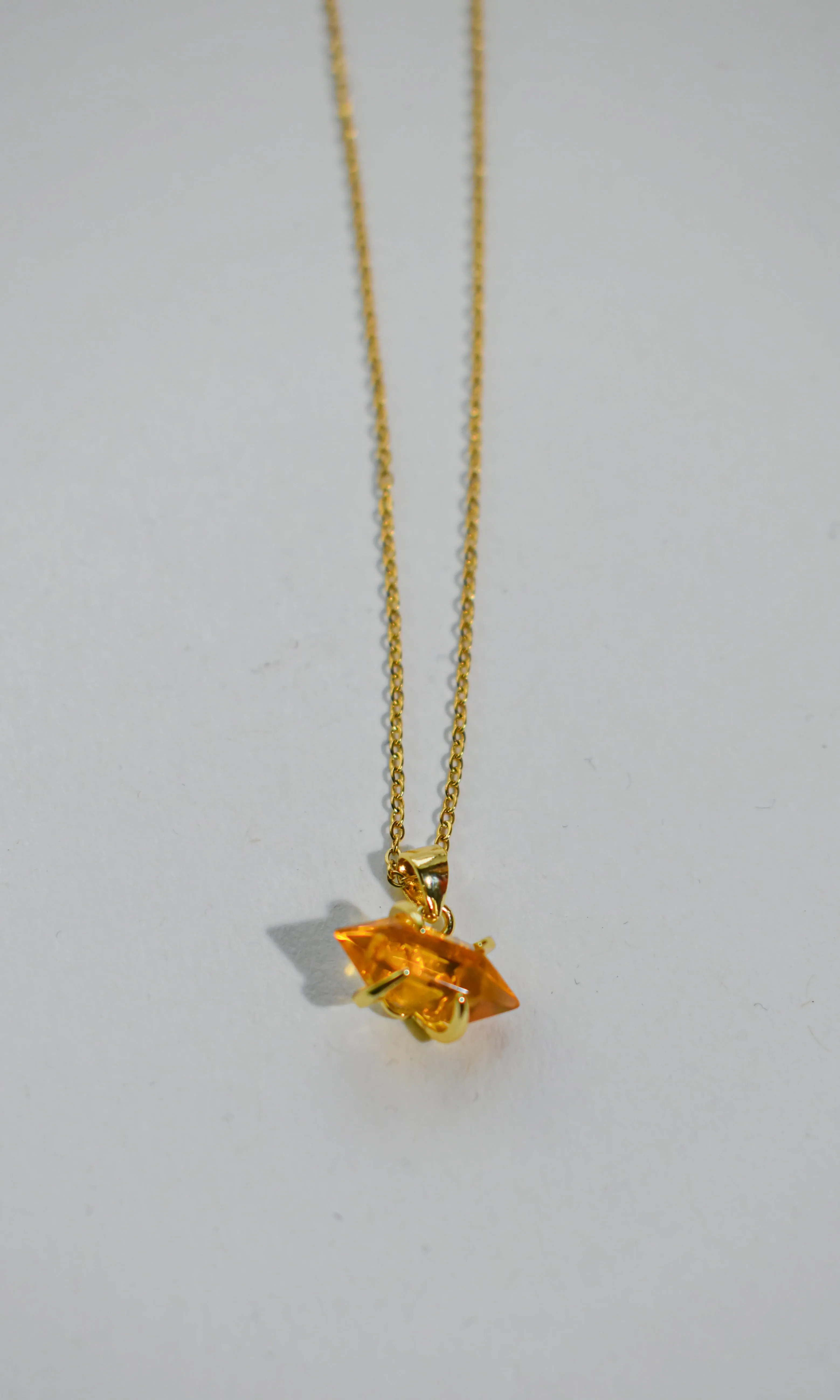 Hexagonal Crystal Gemstone & Brass Necklace