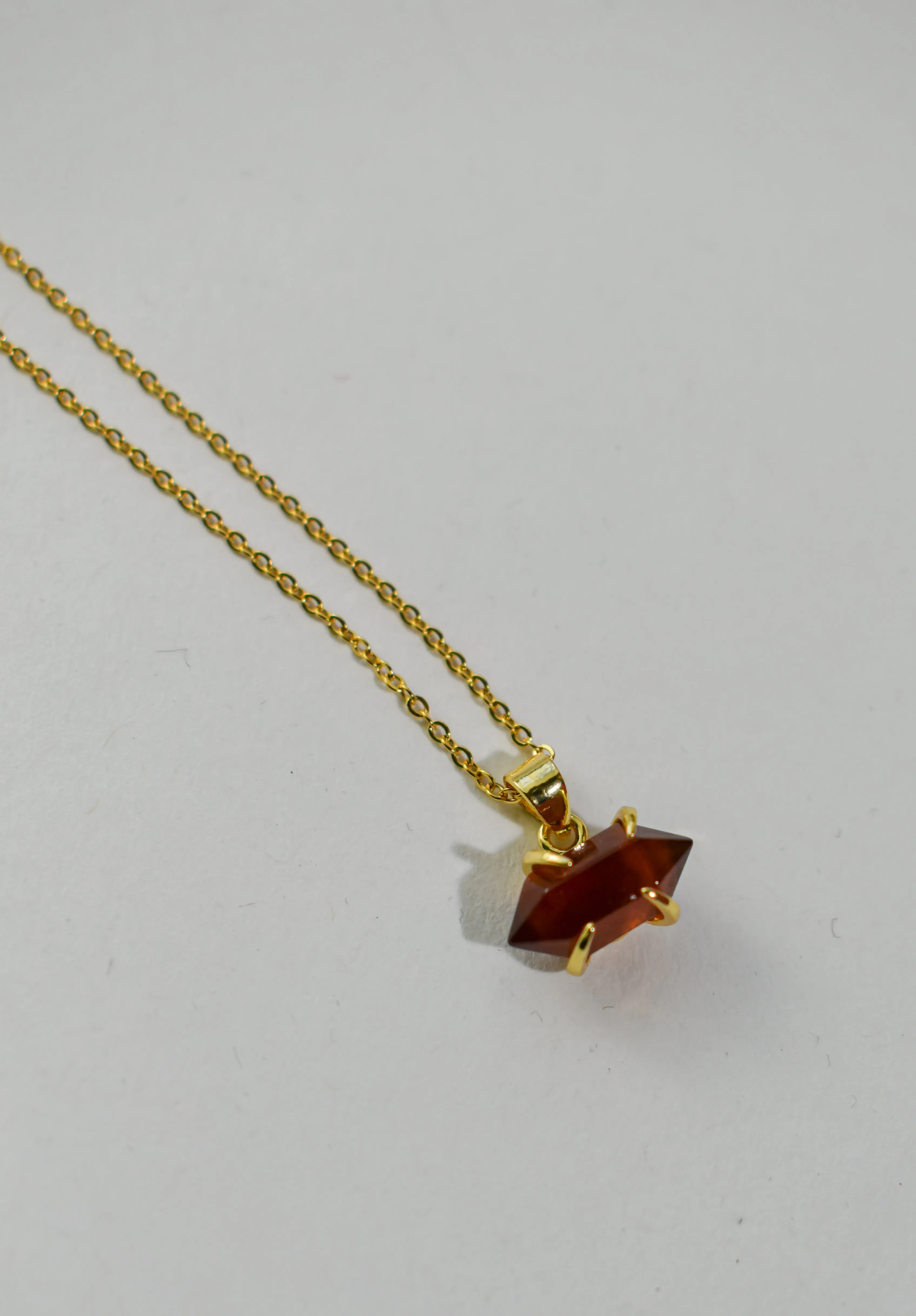 Hexagonal Crystal Gemstone & Brass Necklace