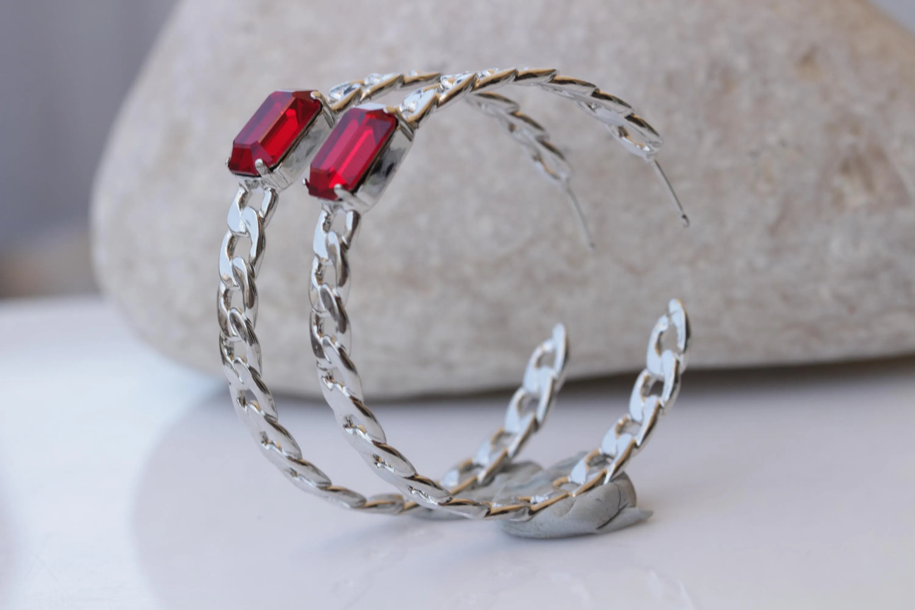 Hoop Silver Chain Earrings