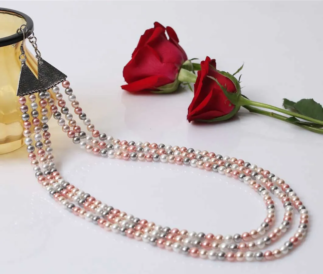 Imeora Multicolor 6mm Tripple Line Shell Pearl Necklace