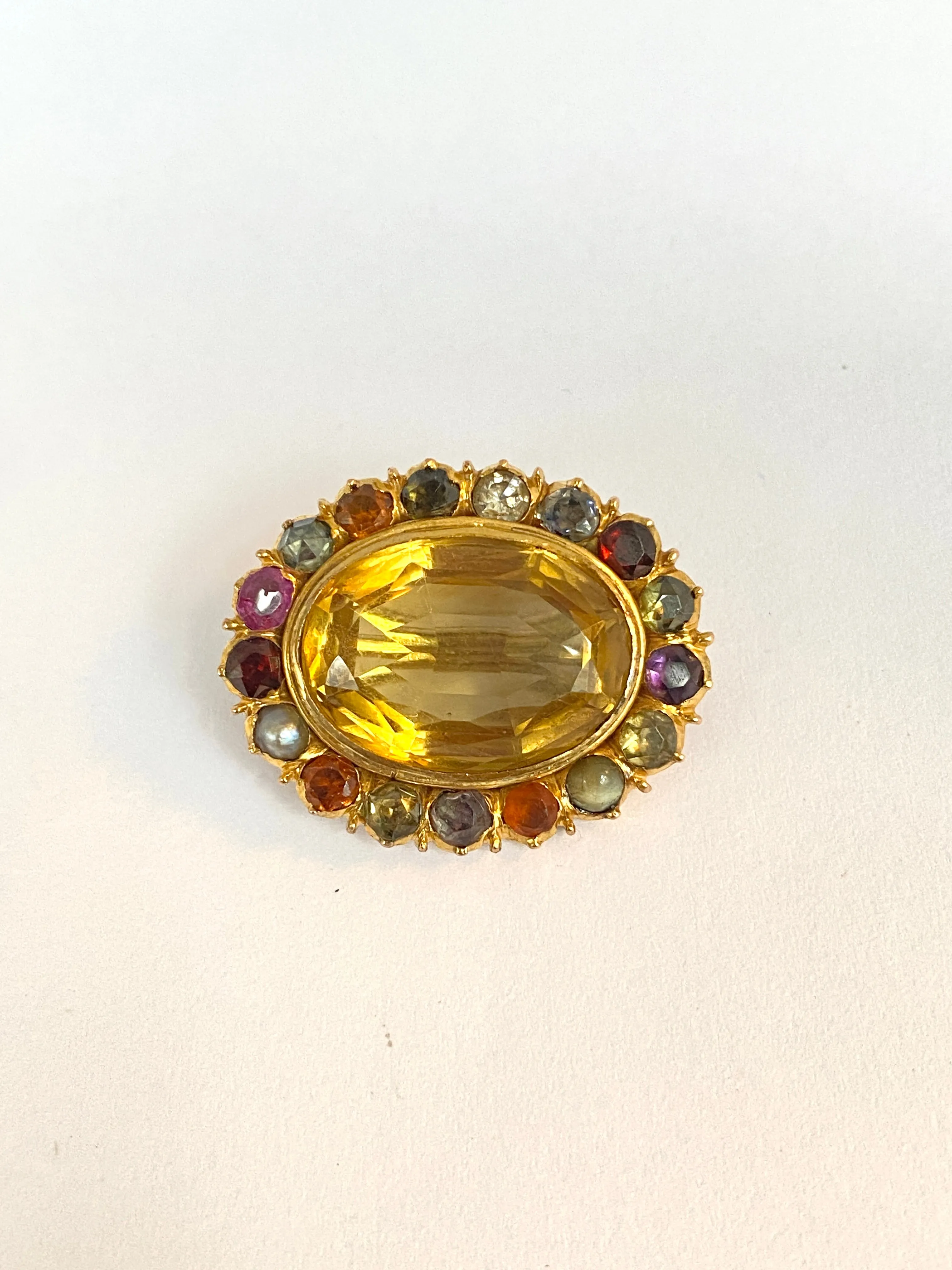 Incredible, Antique,  18ct Gold Citrine Brooch/Pin with Multigem border