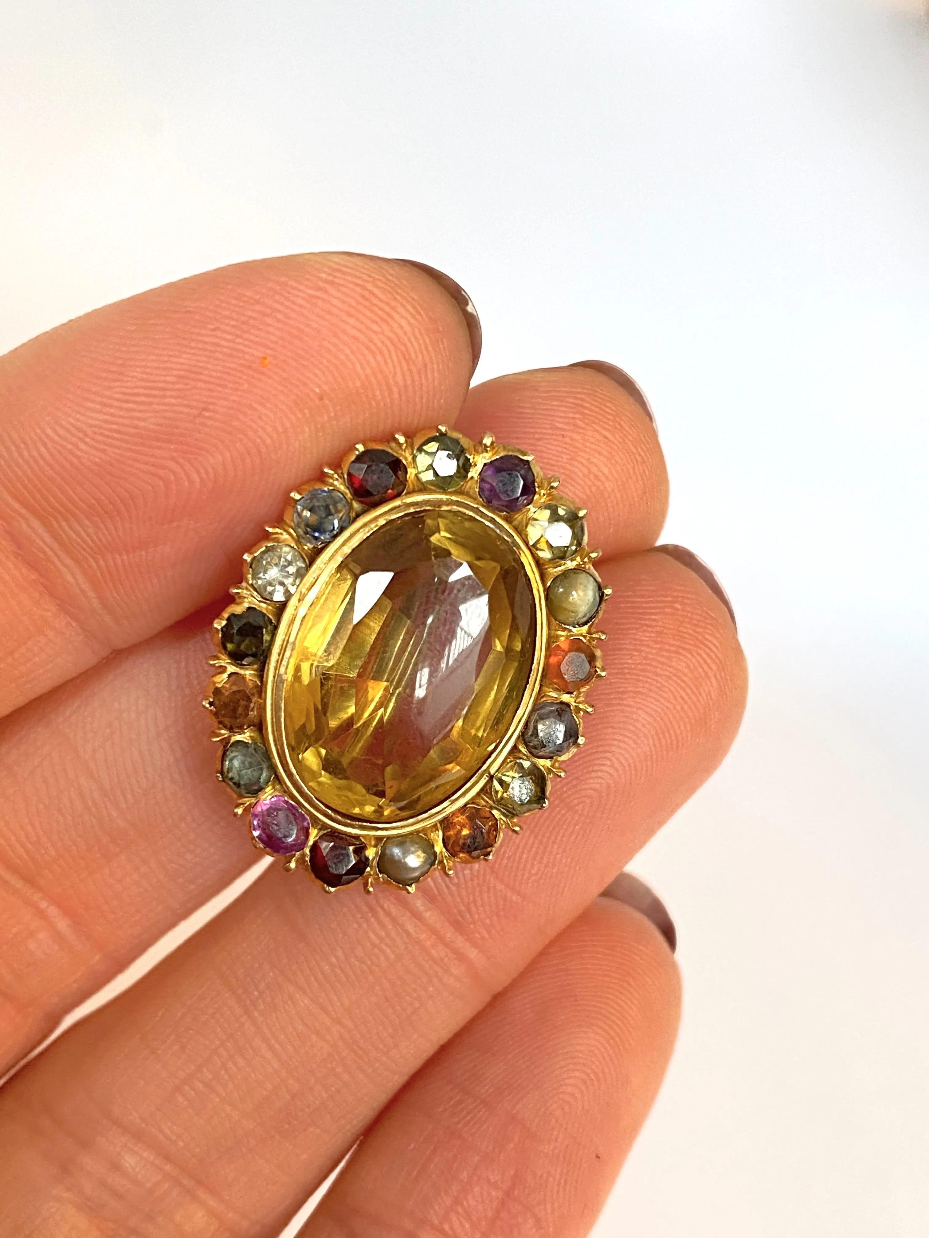 Incredible, Antique,  18ct Gold Citrine Brooch/Pin with Multigem border