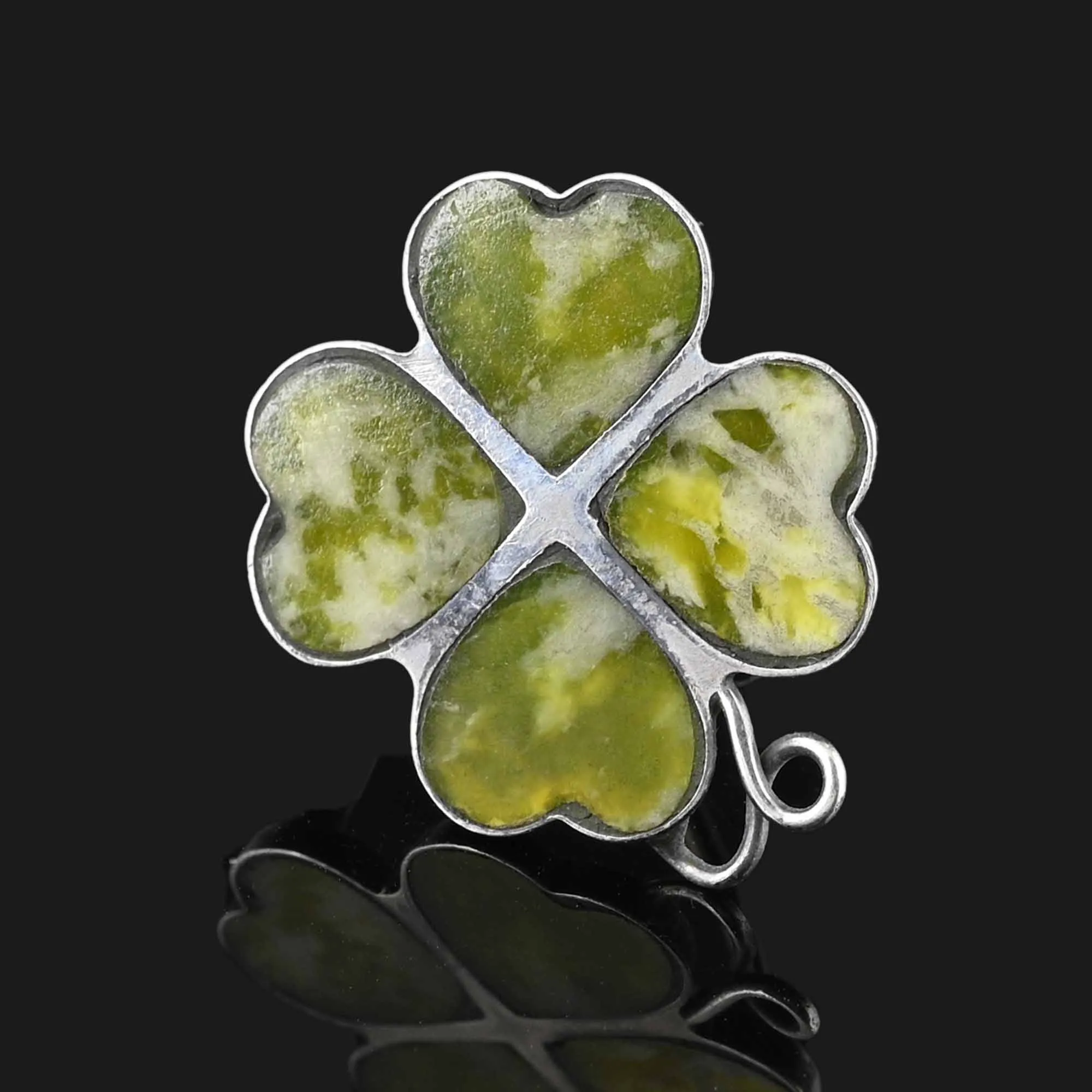 Irish Connemara Four Leaf Clover Brooch in Silver