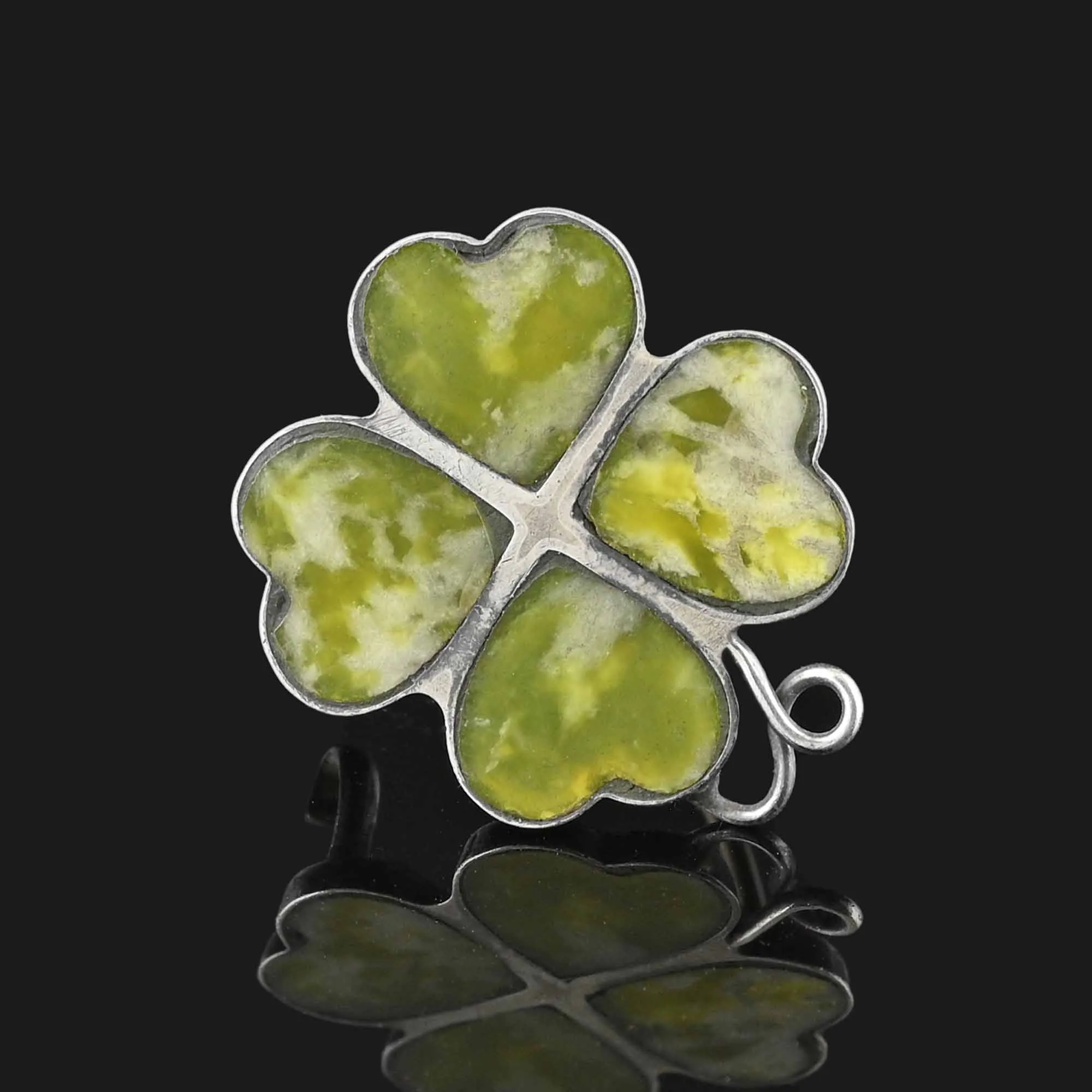 Irish Connemara Four Leaf Clover Brooch in Silver