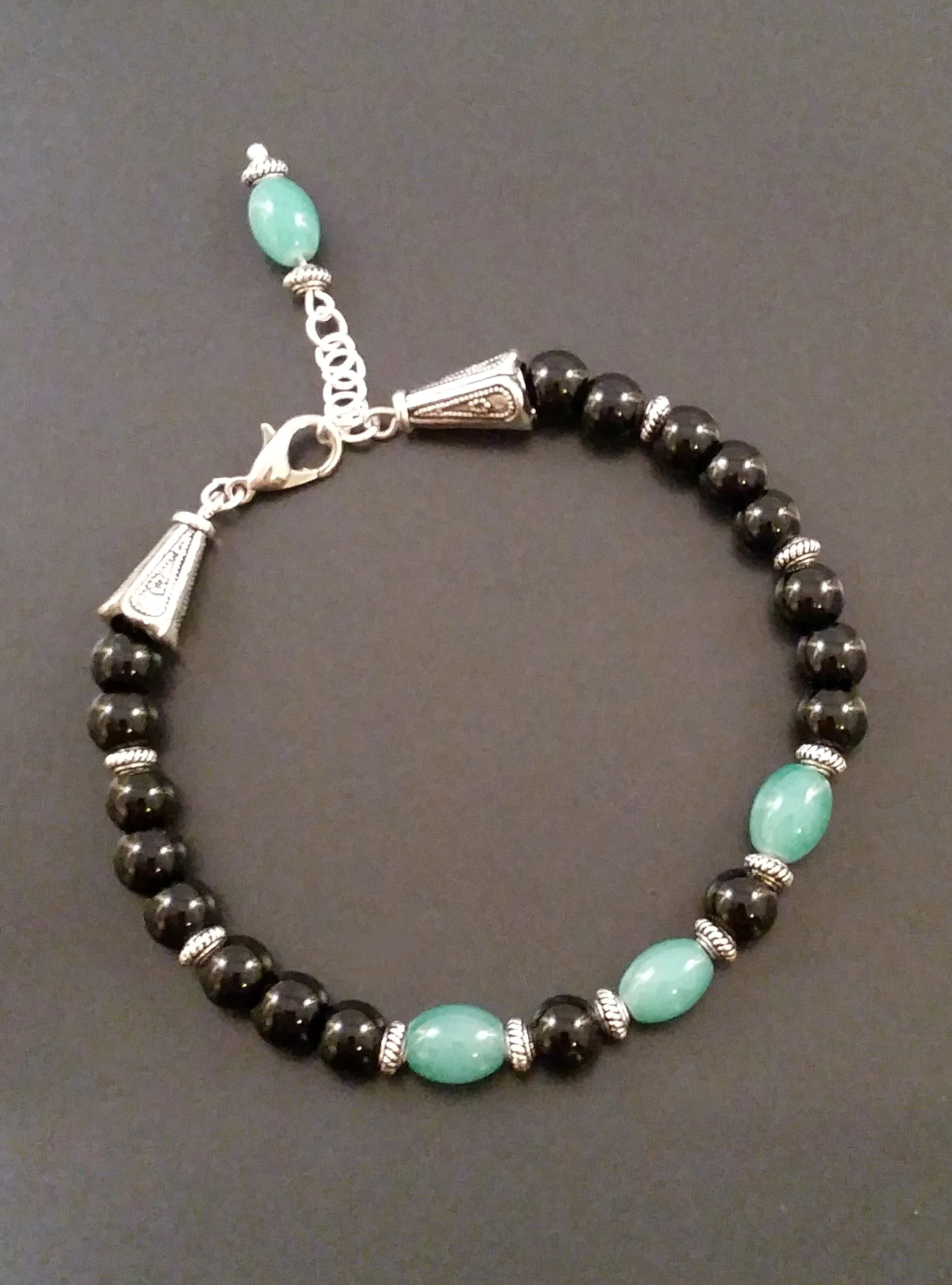 Jade Bracelet Green Black Obsidian Beads