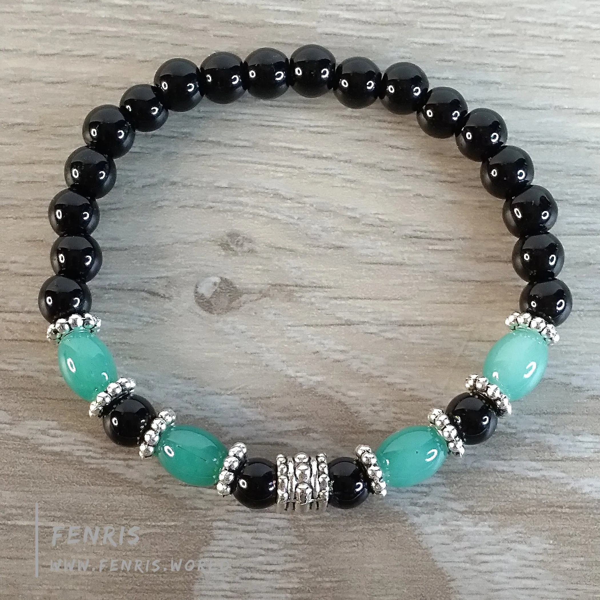 Jade Bracelet Green Black Obsidian Silver Stretch