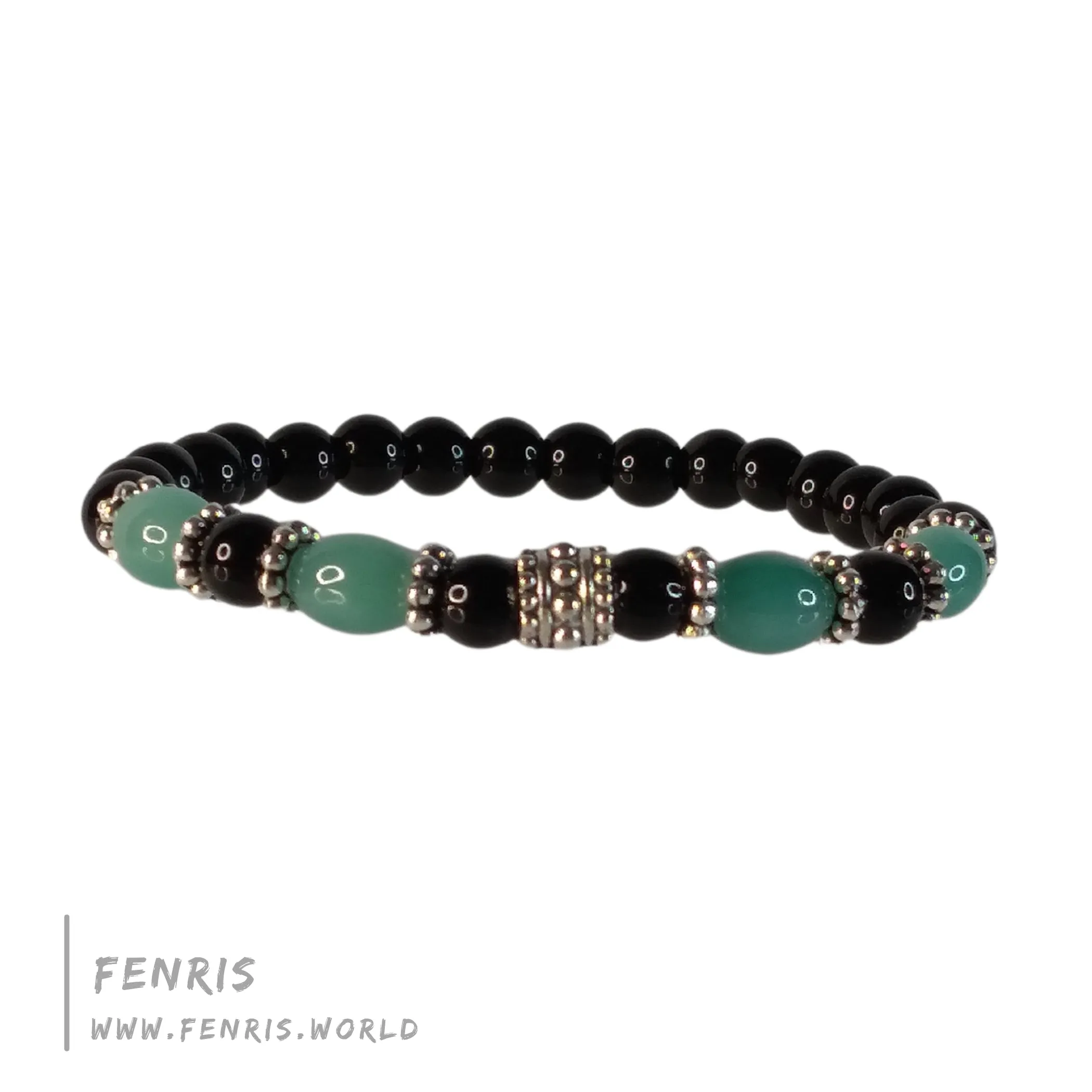 Jade Bracelet Green Black Obsidian Silver Stretch