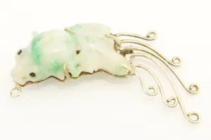 Jade carp fish brooch in 14 carat gold