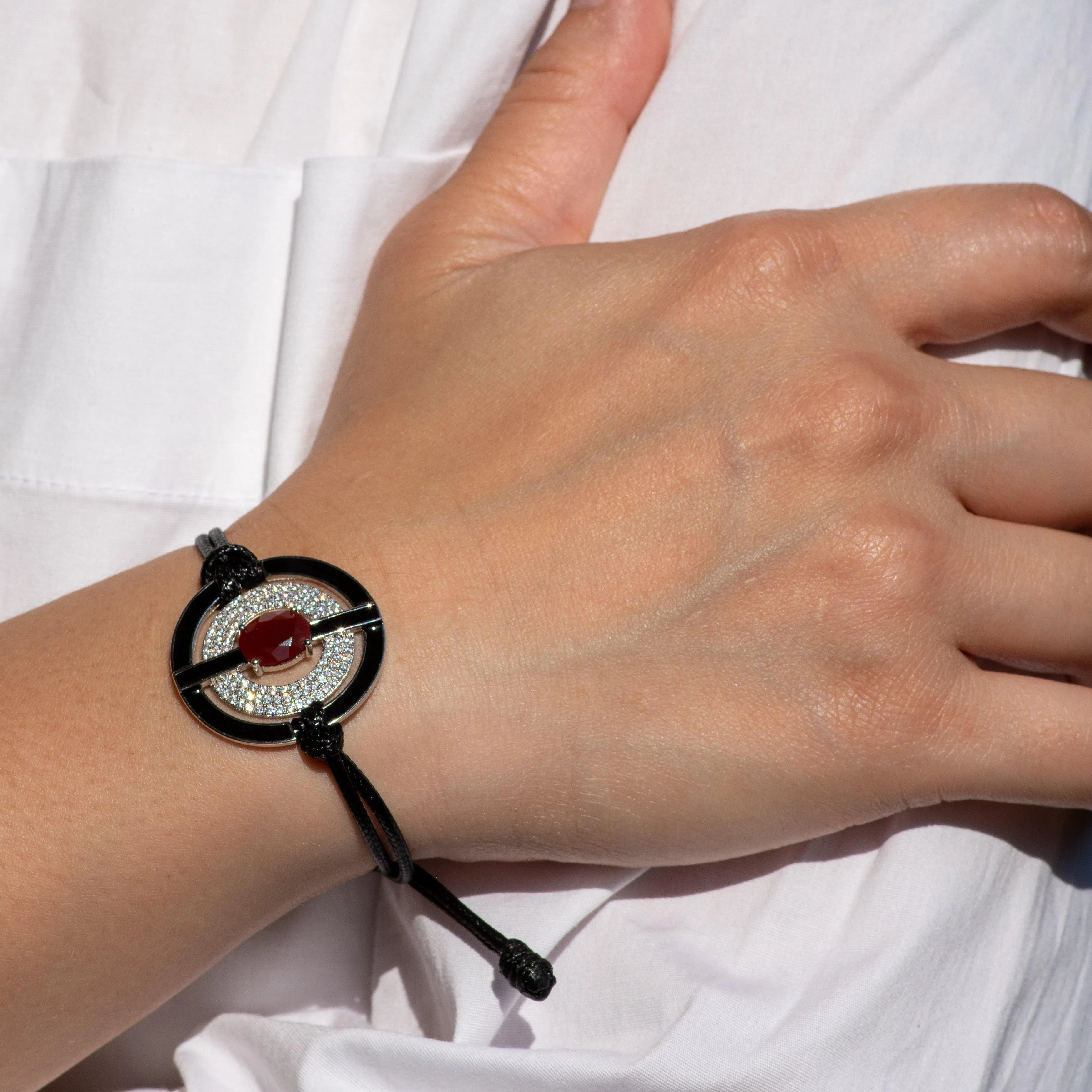 Jemma Red Agate Leather Bracelet in Sterling Silver