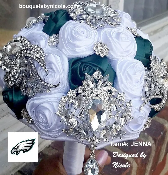 JENNA~EMR Phila. Eagles Satin Rose Brooch Bouquet or DIY KIT