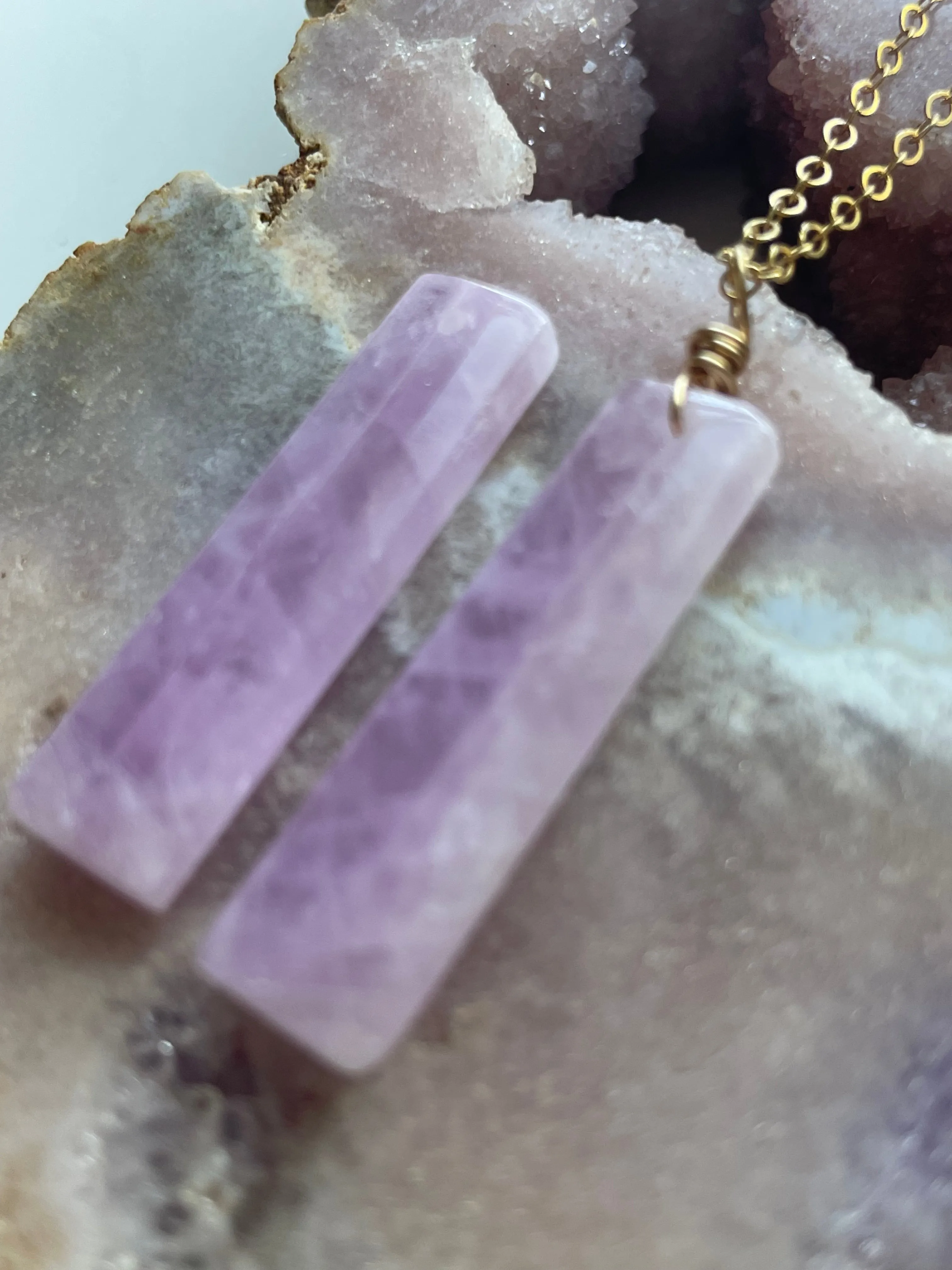 Kunzite Crystal Pendant Necklace Gold Fill