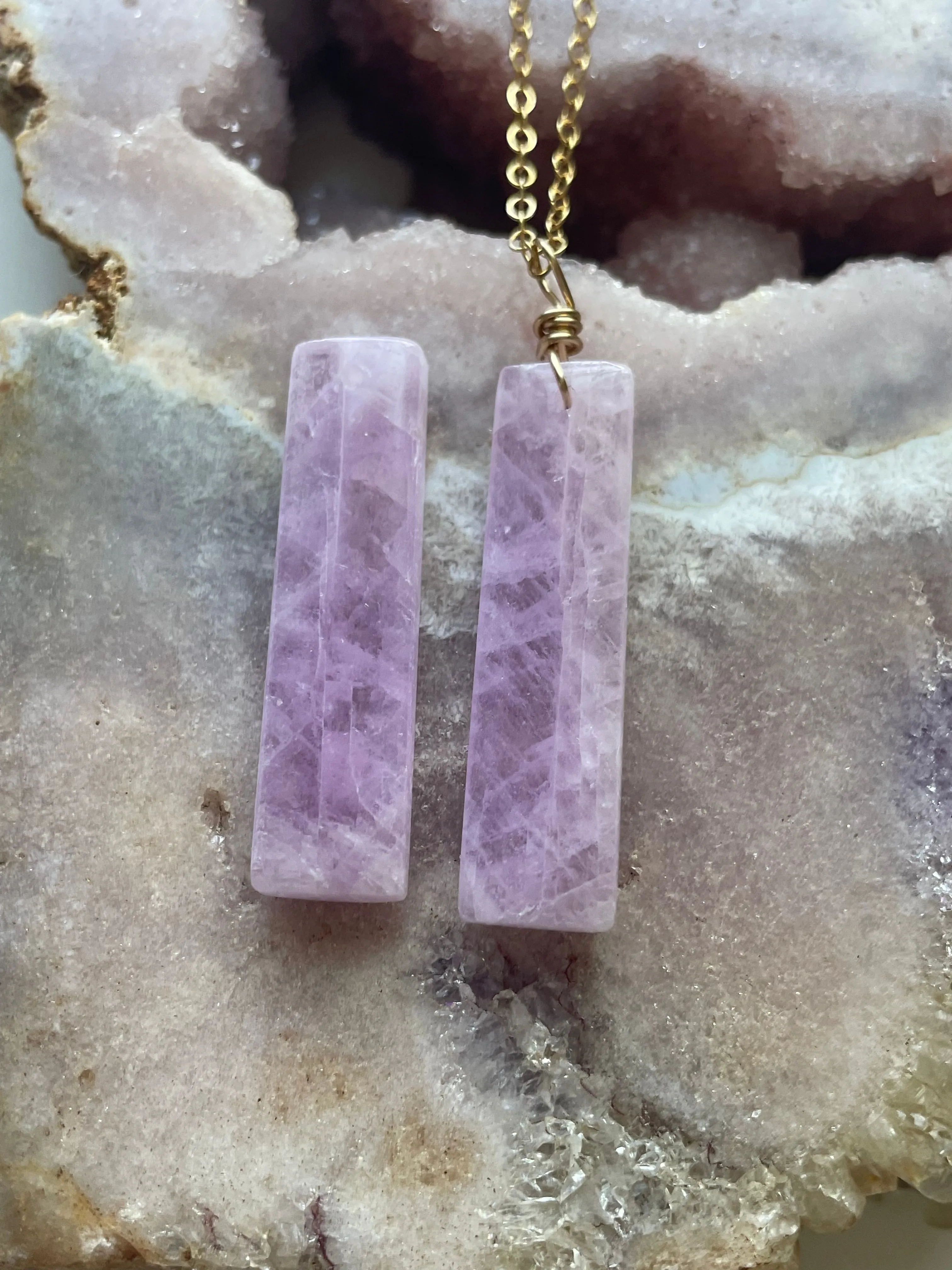 Kunzite Crystal Pendant Necklace Gold Fill