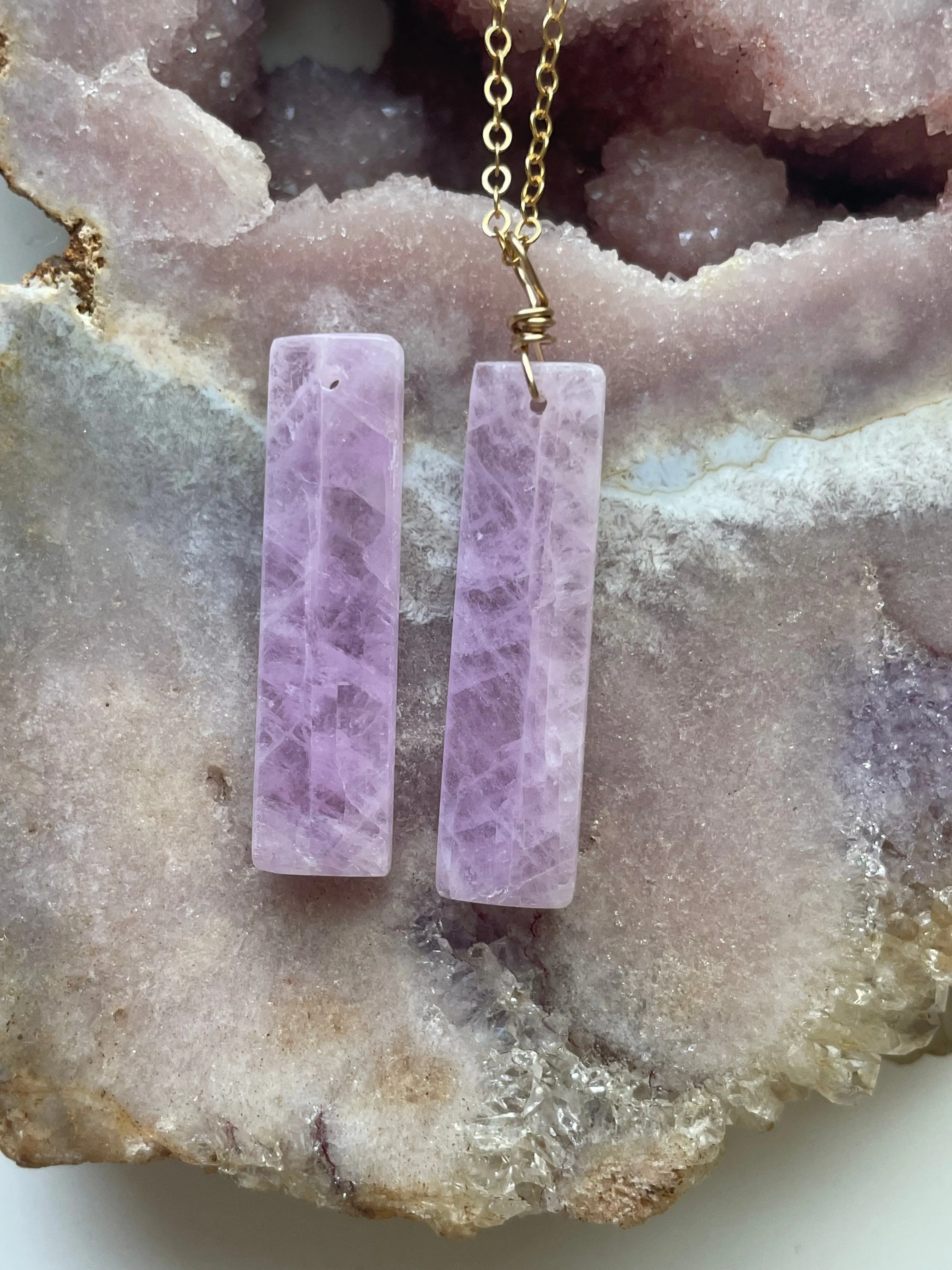 Kunzite Crystal Pendant Necklace Gold Fill