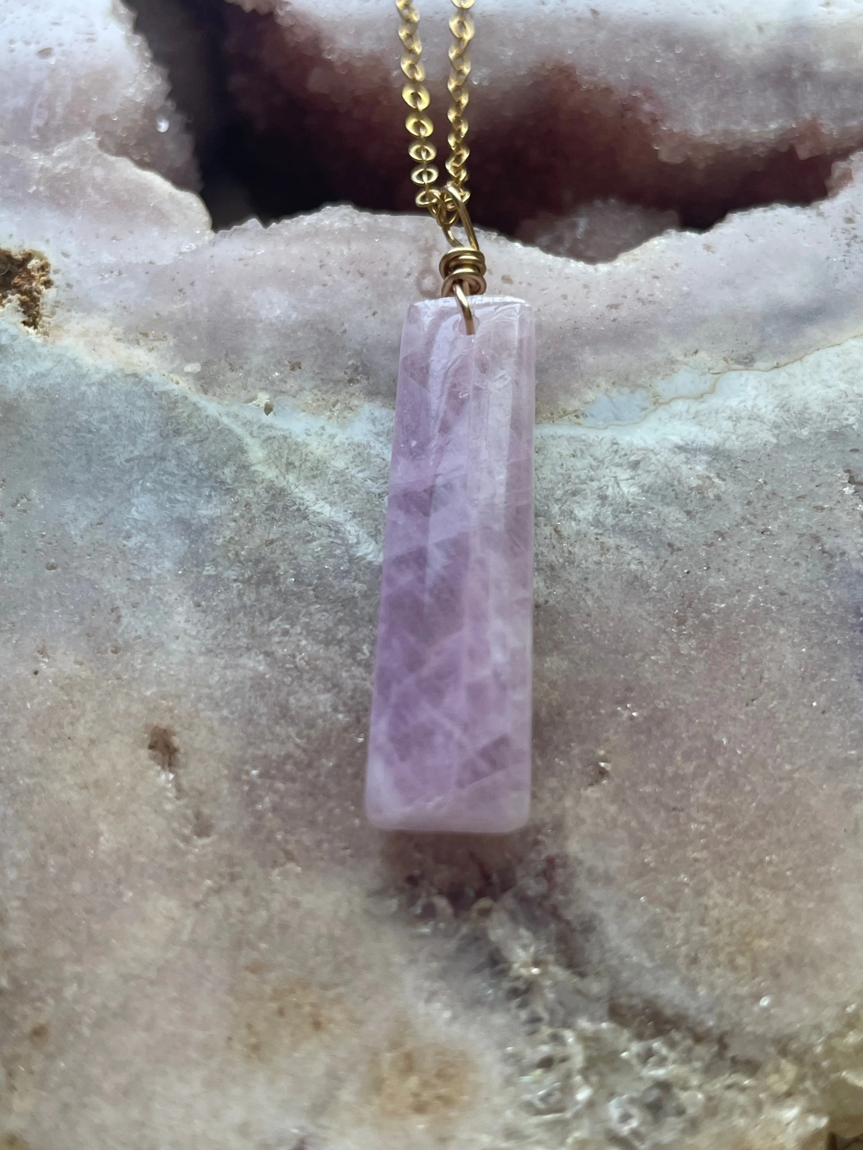 Kunzite Crystal Pendant Necklace Gold Fill