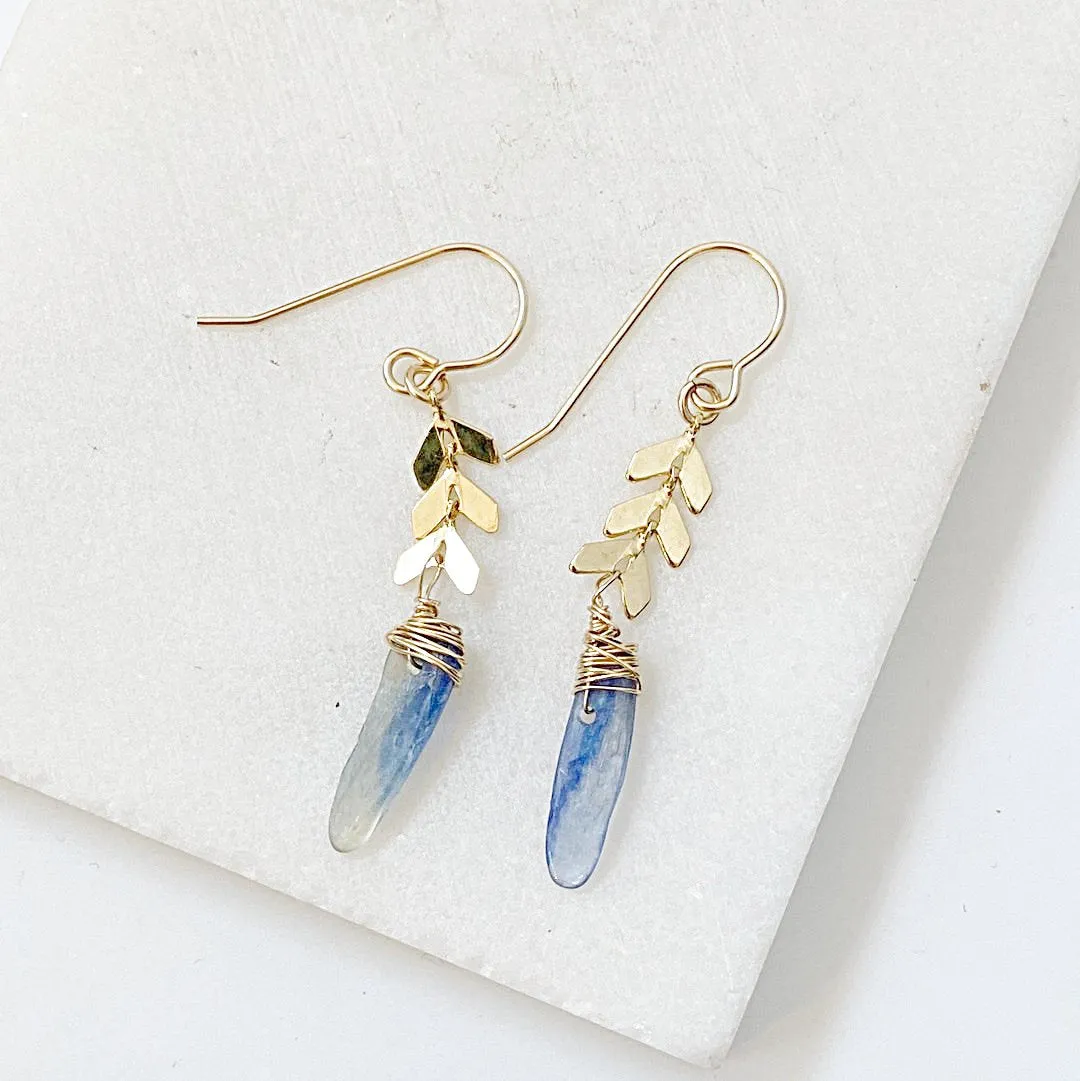 Kyanite Gold Chevron Earrings, Kyanite Earrings, Gemstone Chevron Earrings