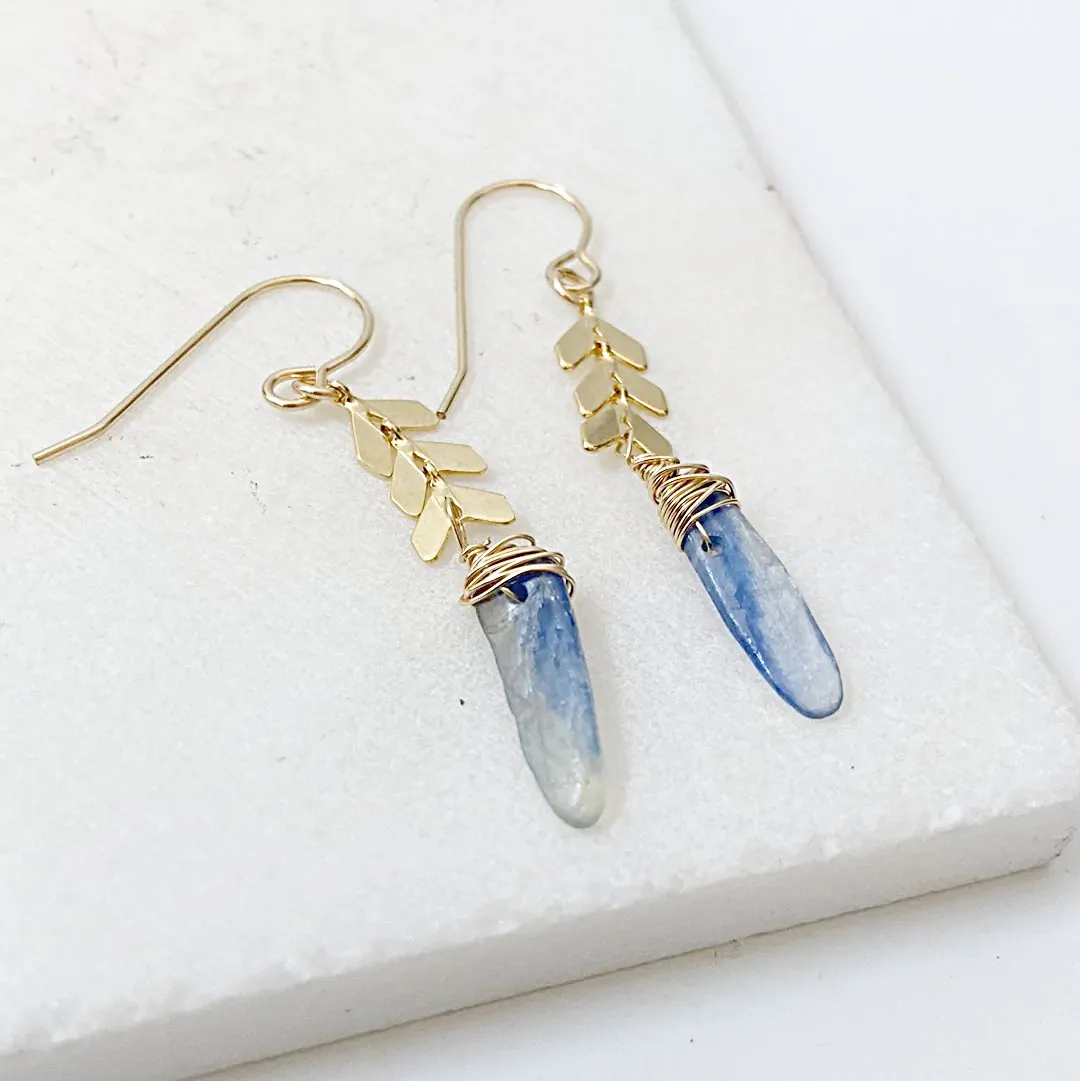 Kyanite Gold Chevron Earrings, Kyanite Earrings, Gemstone Chevron Earrings