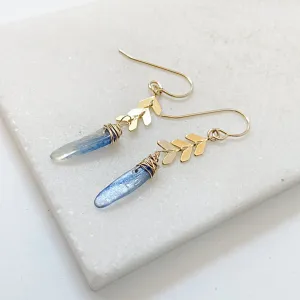 Kyanite Gold Chevron Earrings, Kyanite Earrings, Gemstone Chevron Earrings