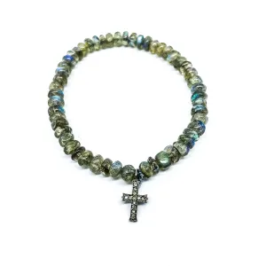 Labradorite nugget bead bracelet with diamond cross charm