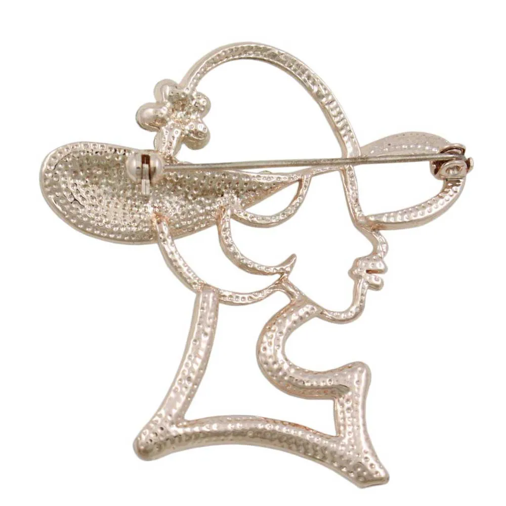 Lady with Crystal Hat Brooch Pin in Rose Gold - PRF519