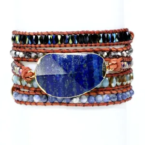 Lapis Gemstone Leather Wrap Bracelet