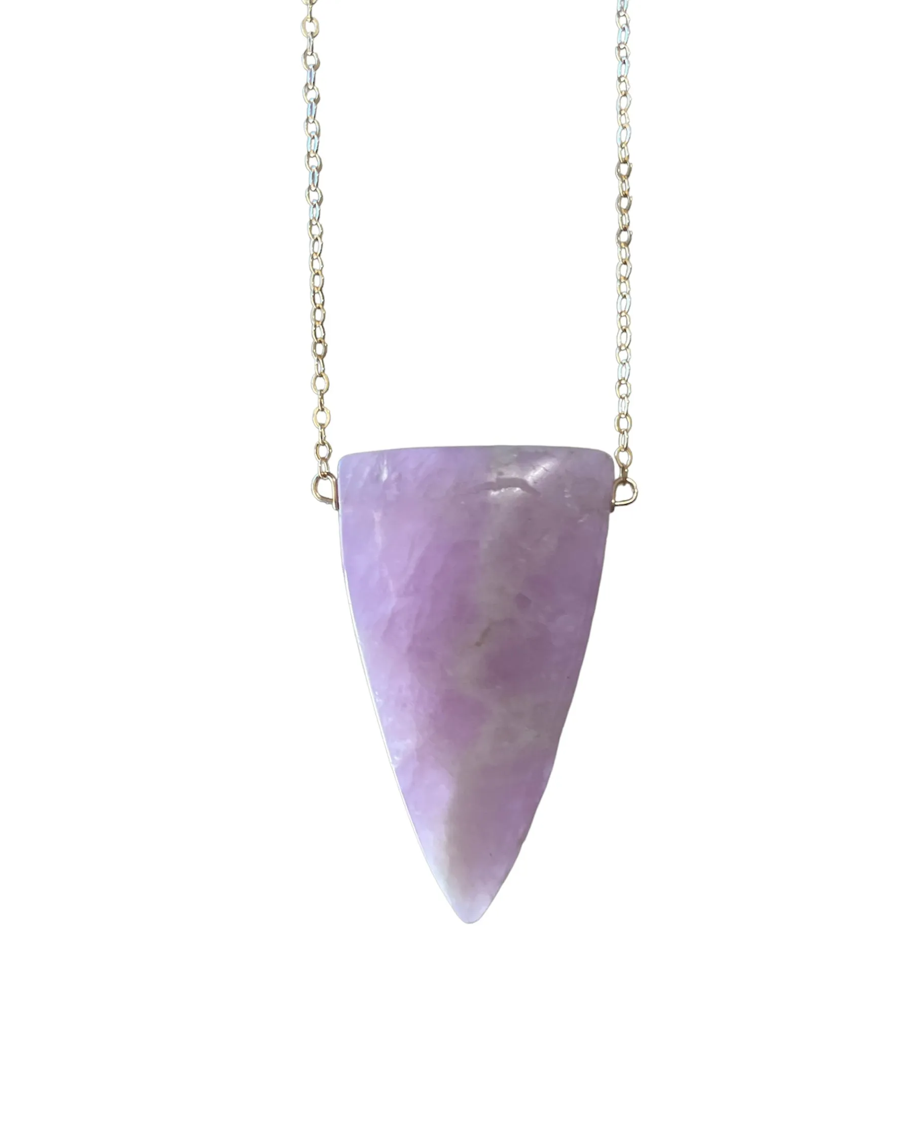 Large Kunzite Crystal Pendant Necklace Gold Fill