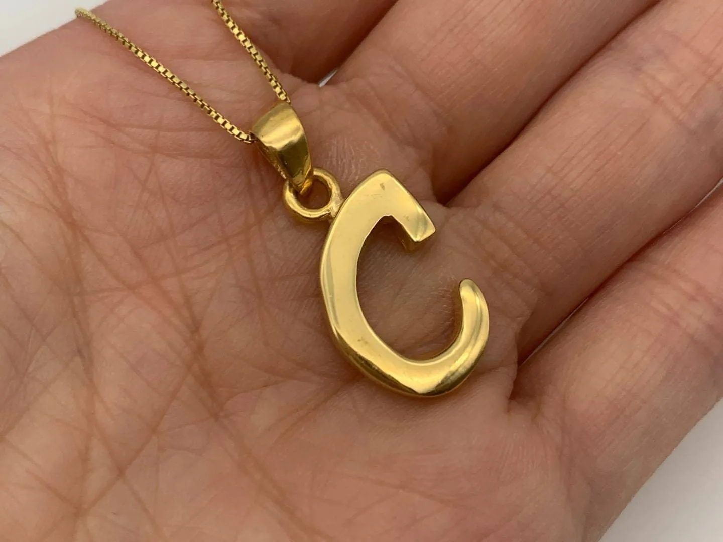 Letter C Gold Pendant - Alphabet Letter Necklace, Capital C Pendant