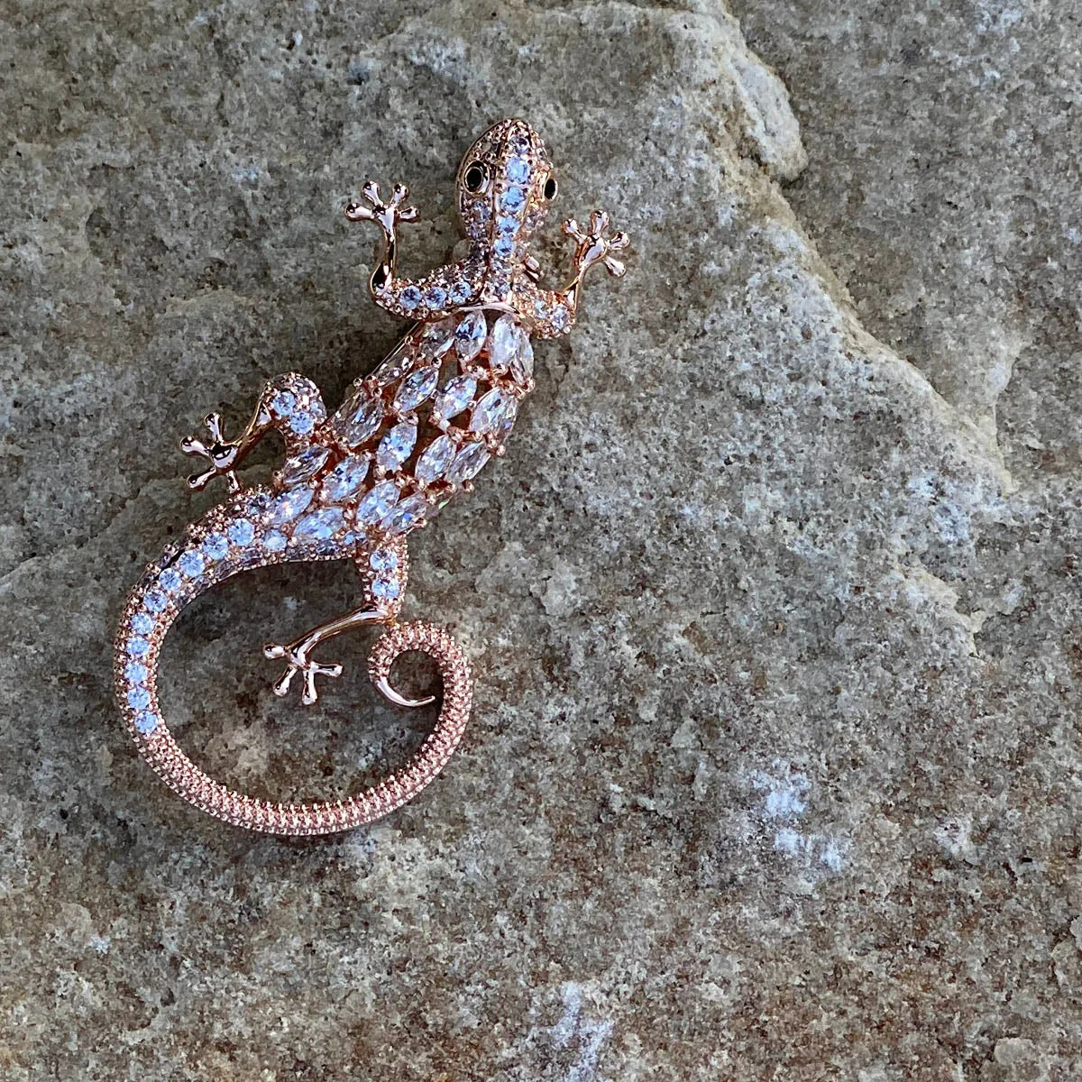 Lizard Diamante Rose Gold Brooch