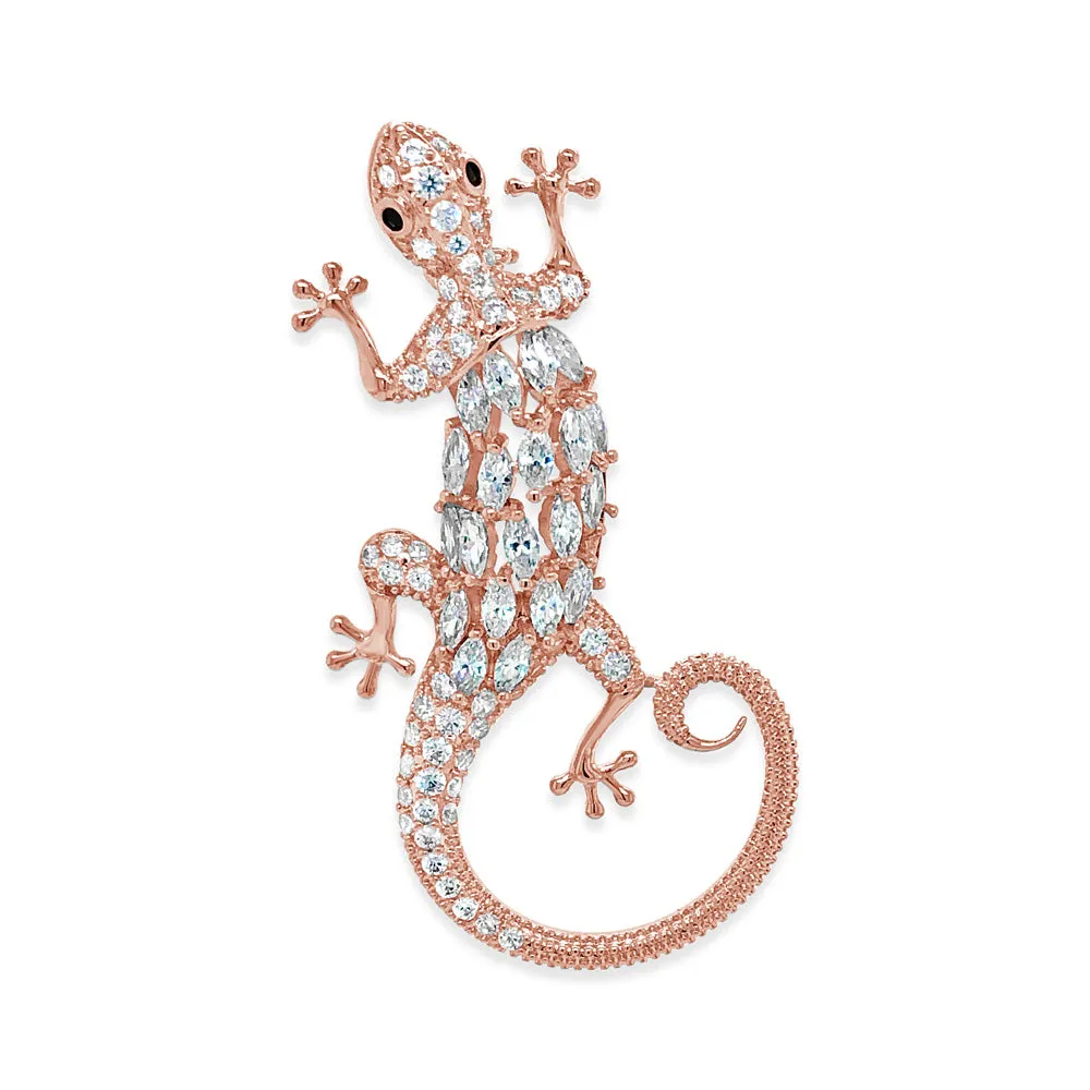 Lizard Diamante Rose Gold Brooch