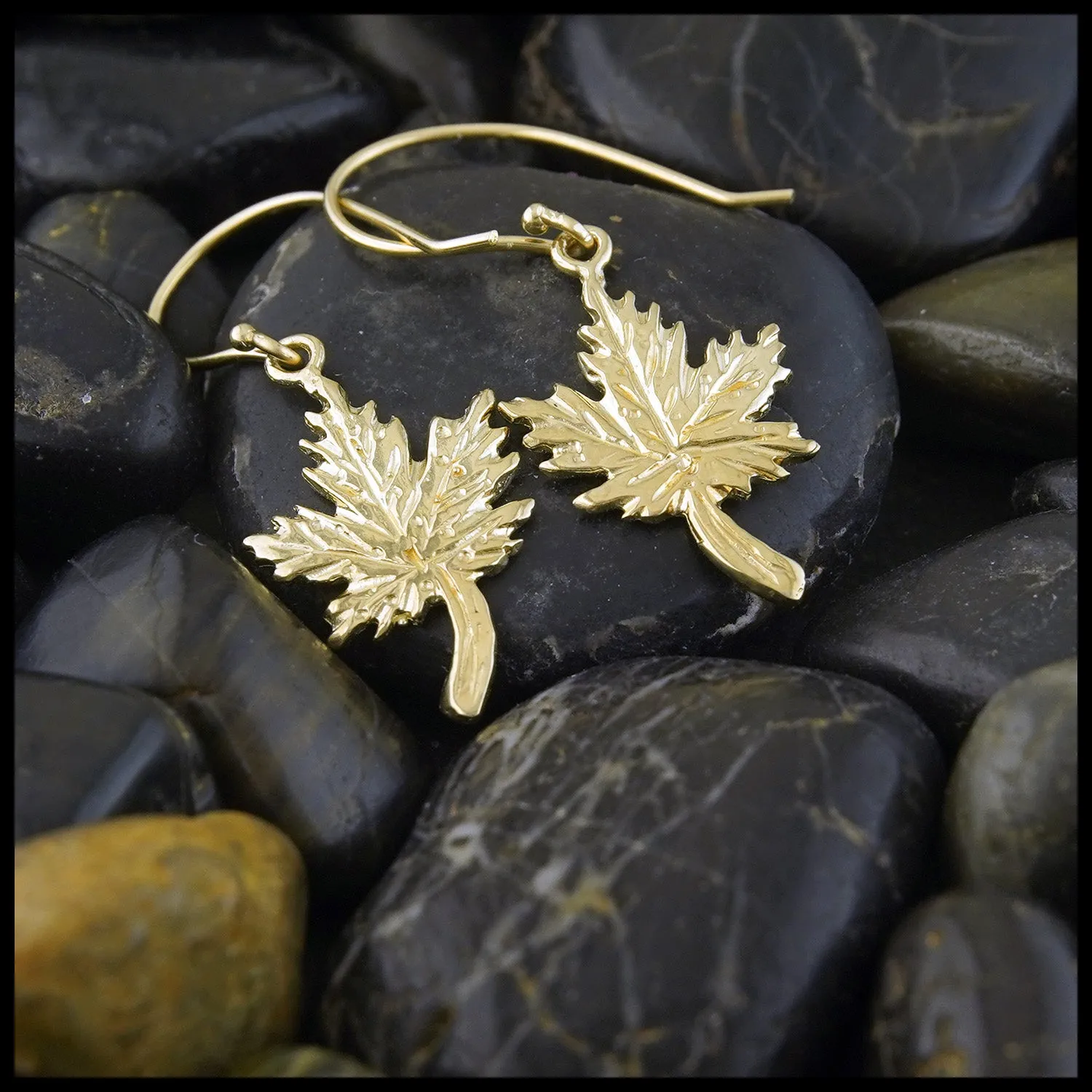 Maple Leaf Pendant and Earrings Set in Gold