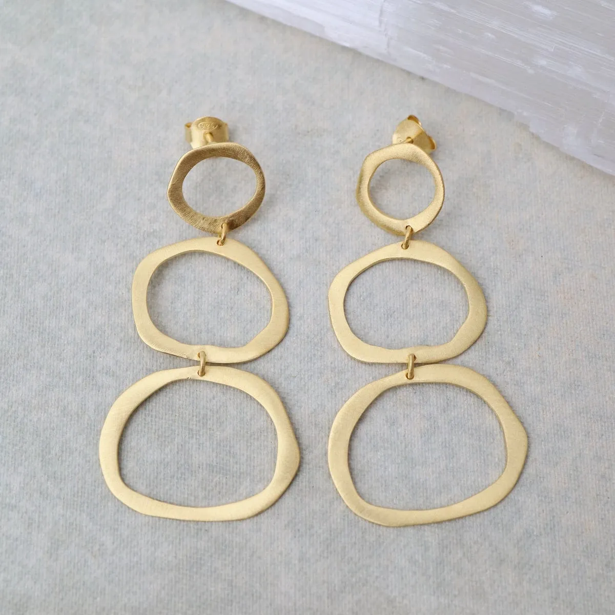 Matte Gold Three Tier Irregular Ovals Earrings