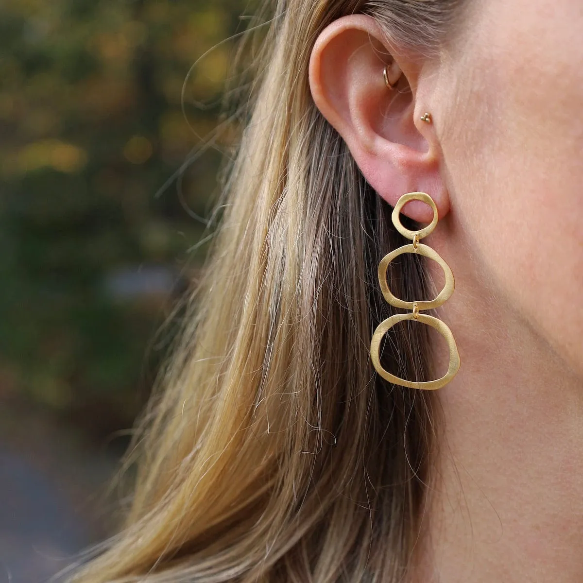 Matte Gold Three Tier Irregular Ovals Earrings