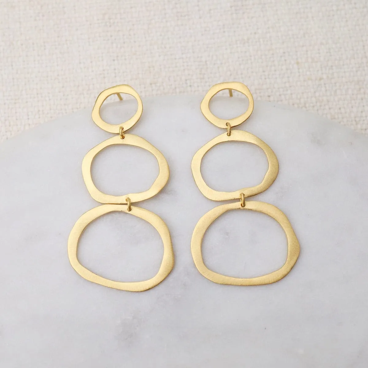 Matte Gold Three Tier Irregular Ovals Earrings