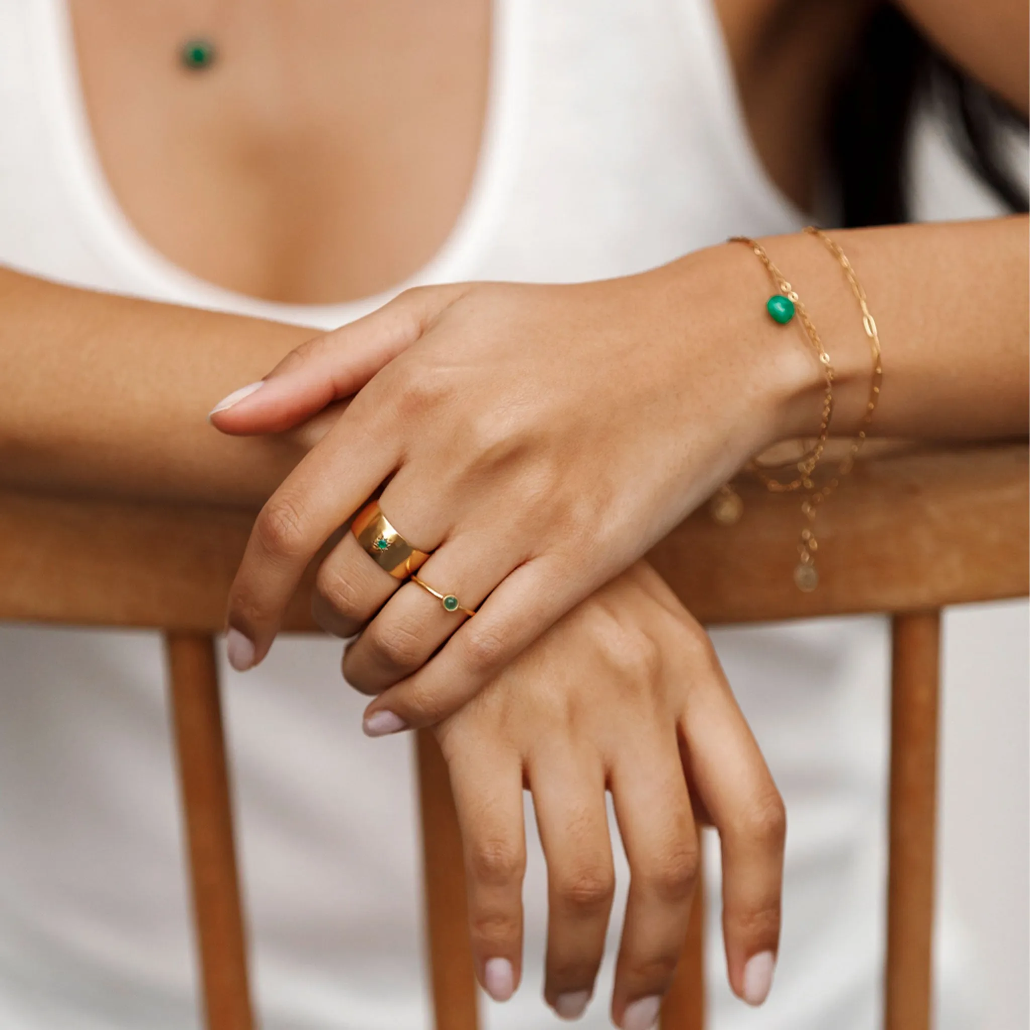 May Emerald Gold and Silk Birthstone Bracelet