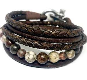 Men's Customisable Leather and Mixed Gemstone Bracelet