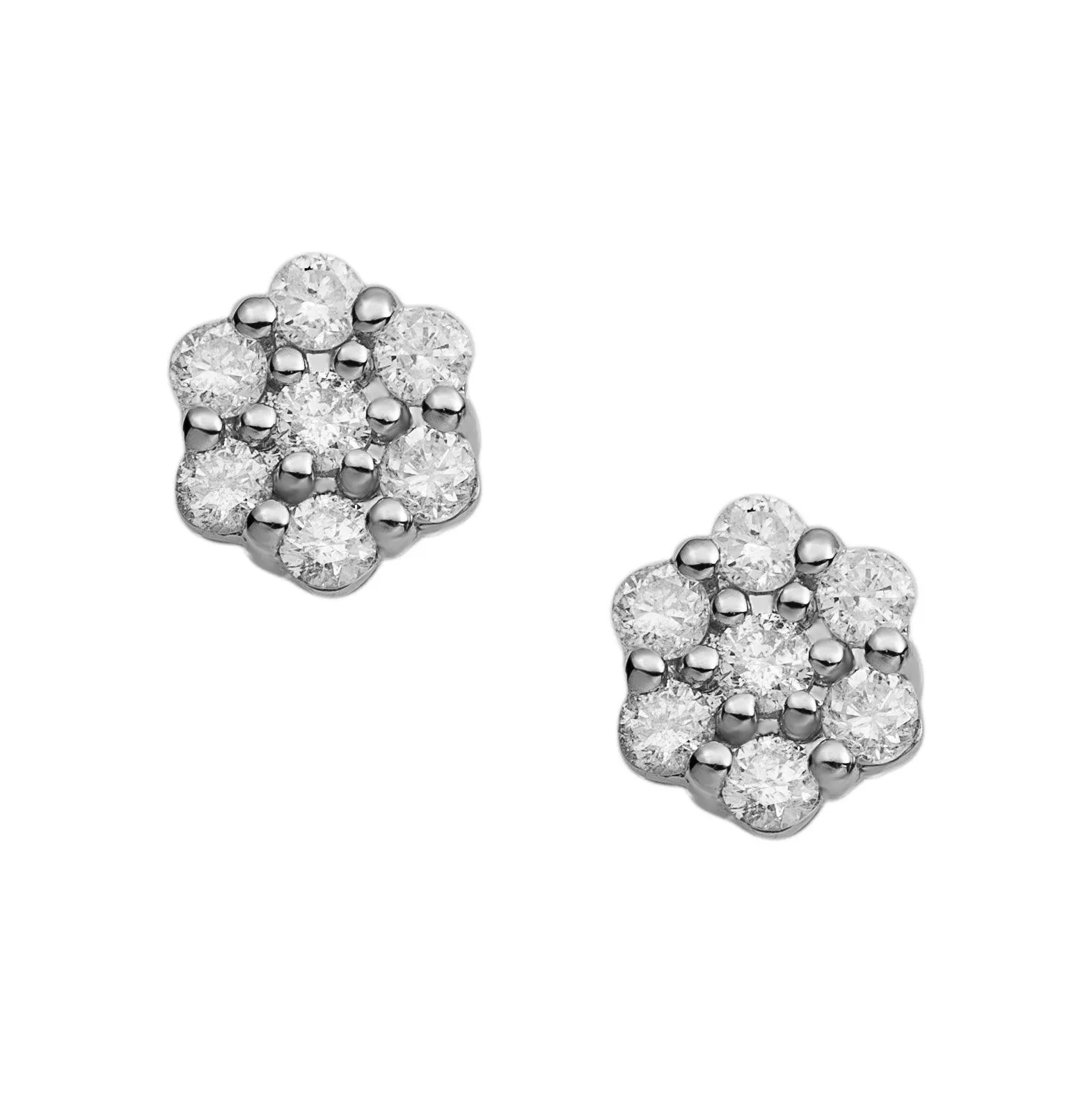 Men's Flower Cluster Diamond Stud Earrings 0.45ct 14K White Gold