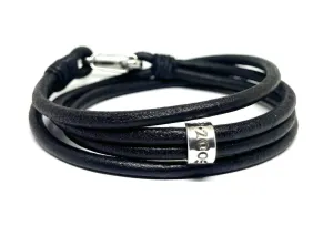 Men's Personalised Black Leather Wrap Bracelet