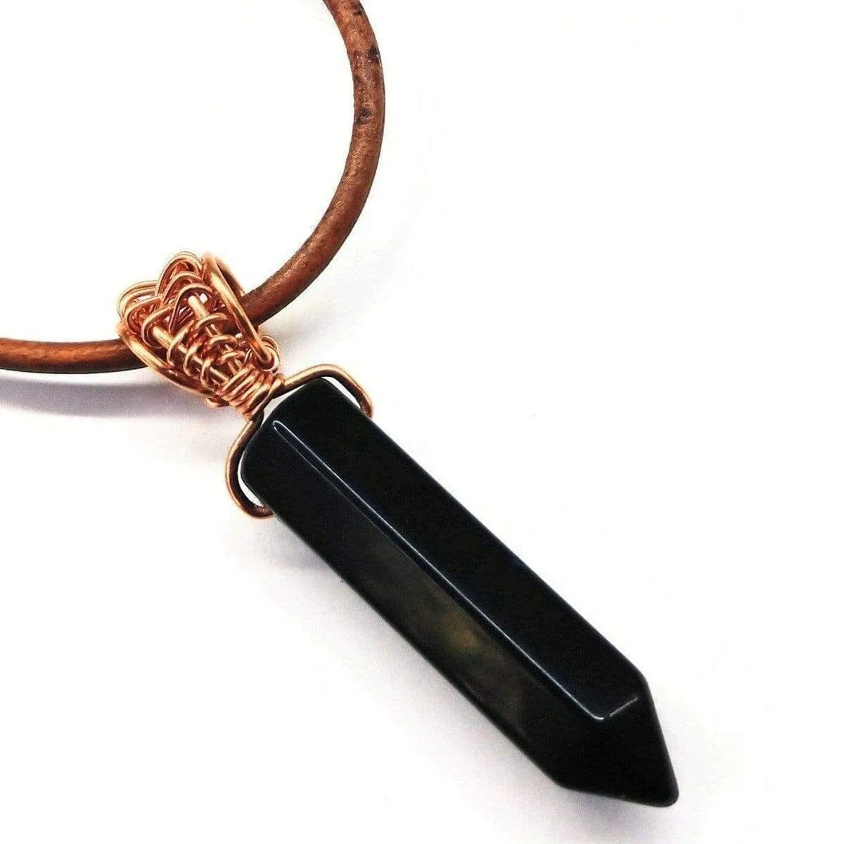 Men's Rustic Wire Wrapped Pointed Gemstone Crystal Leather Necklace