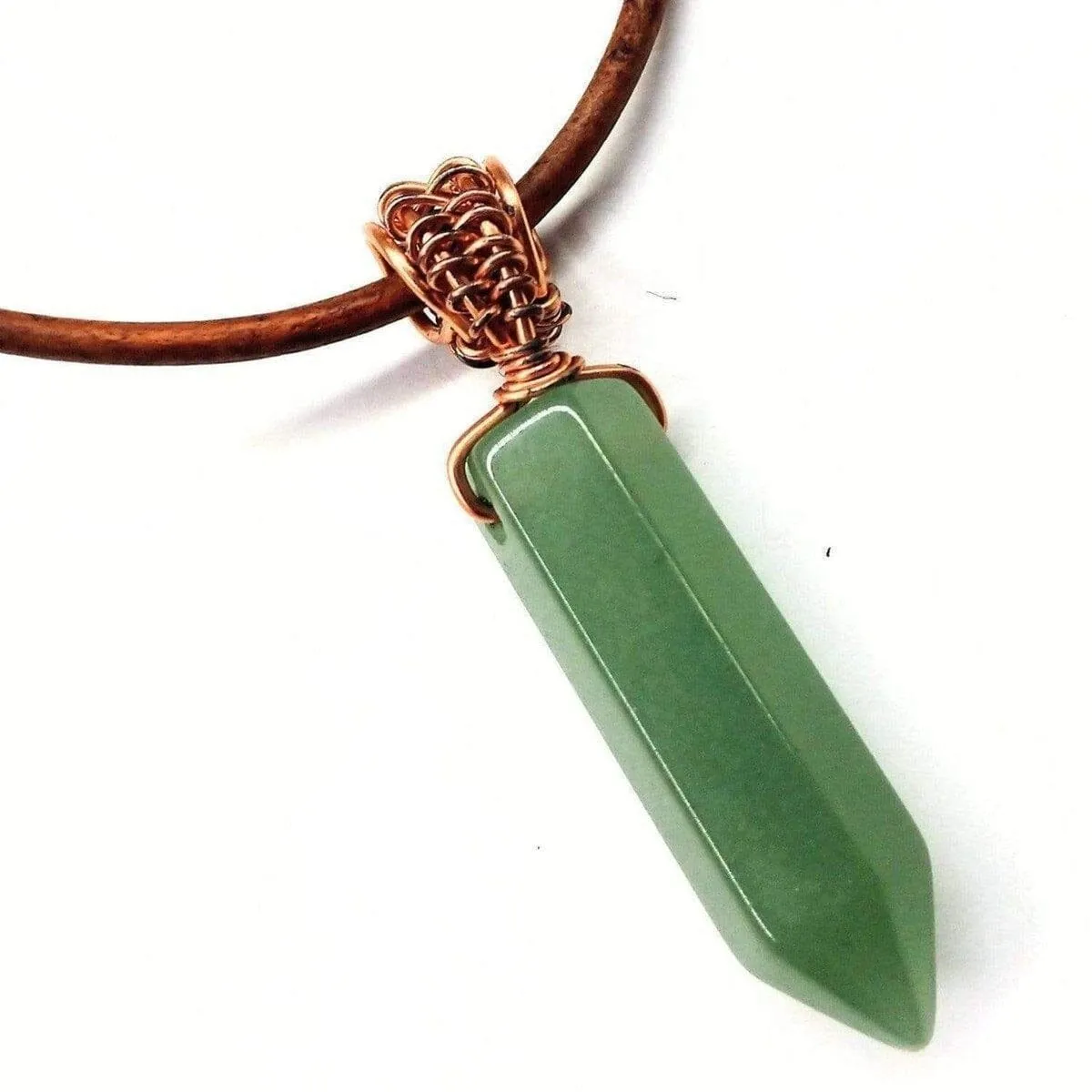 Men's Rustic Wire Wrapped Pointed Gemstone Crystal Leather Necklace