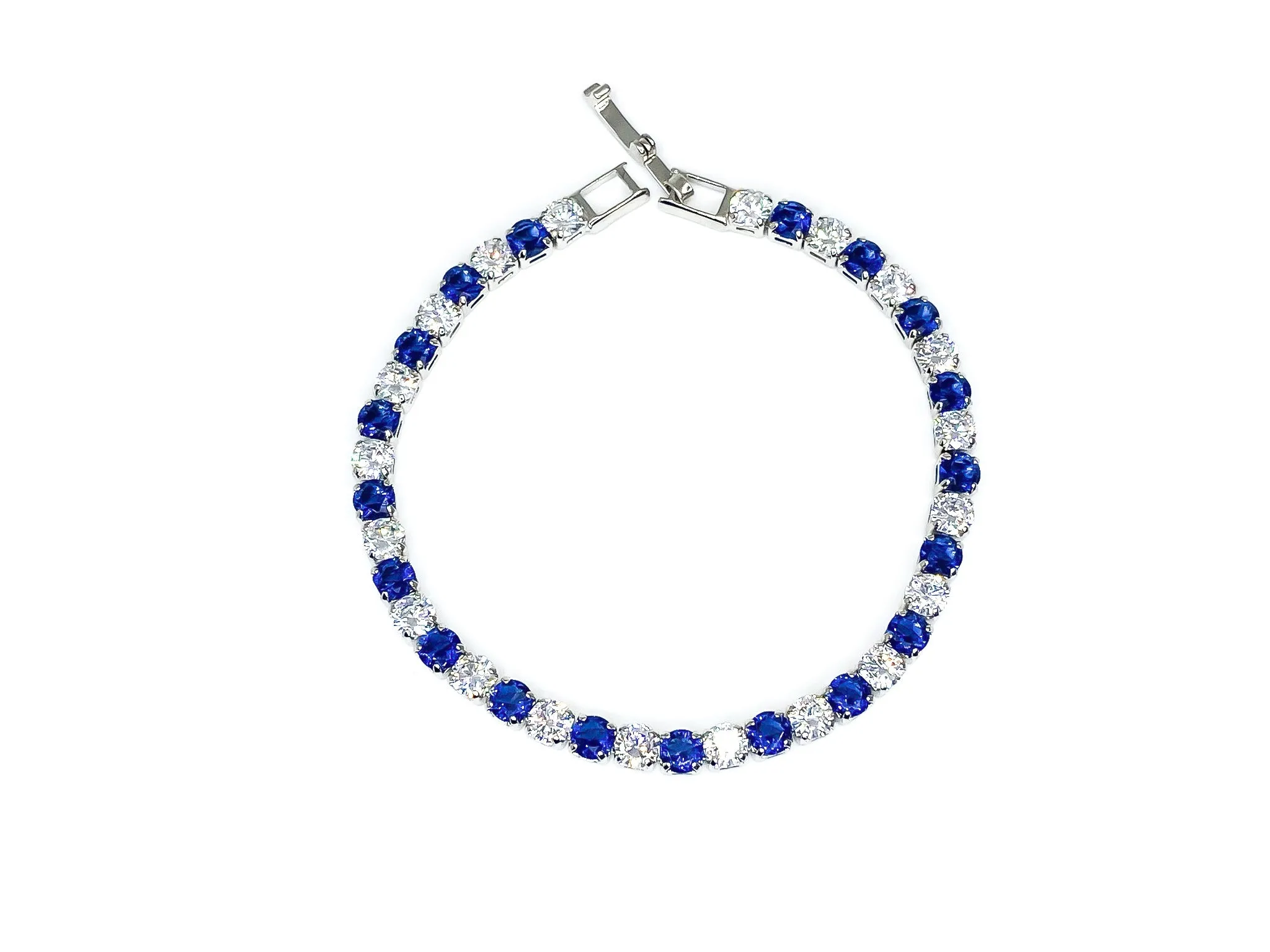 Micole Sapphire and Clear Round CZ Tennis Bracelet – 7in