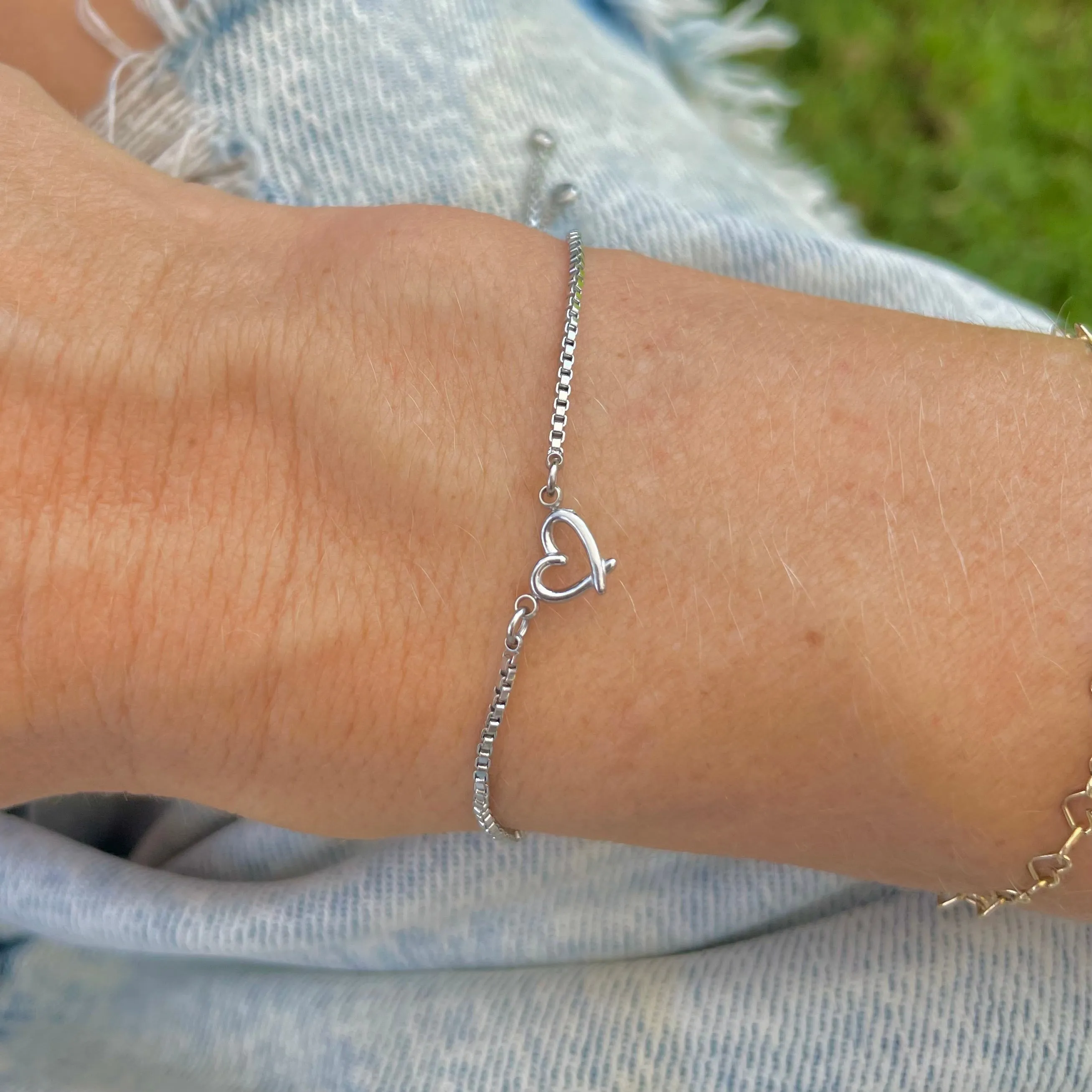 Mini Heart Silver Slider Bracelet- Waterproof