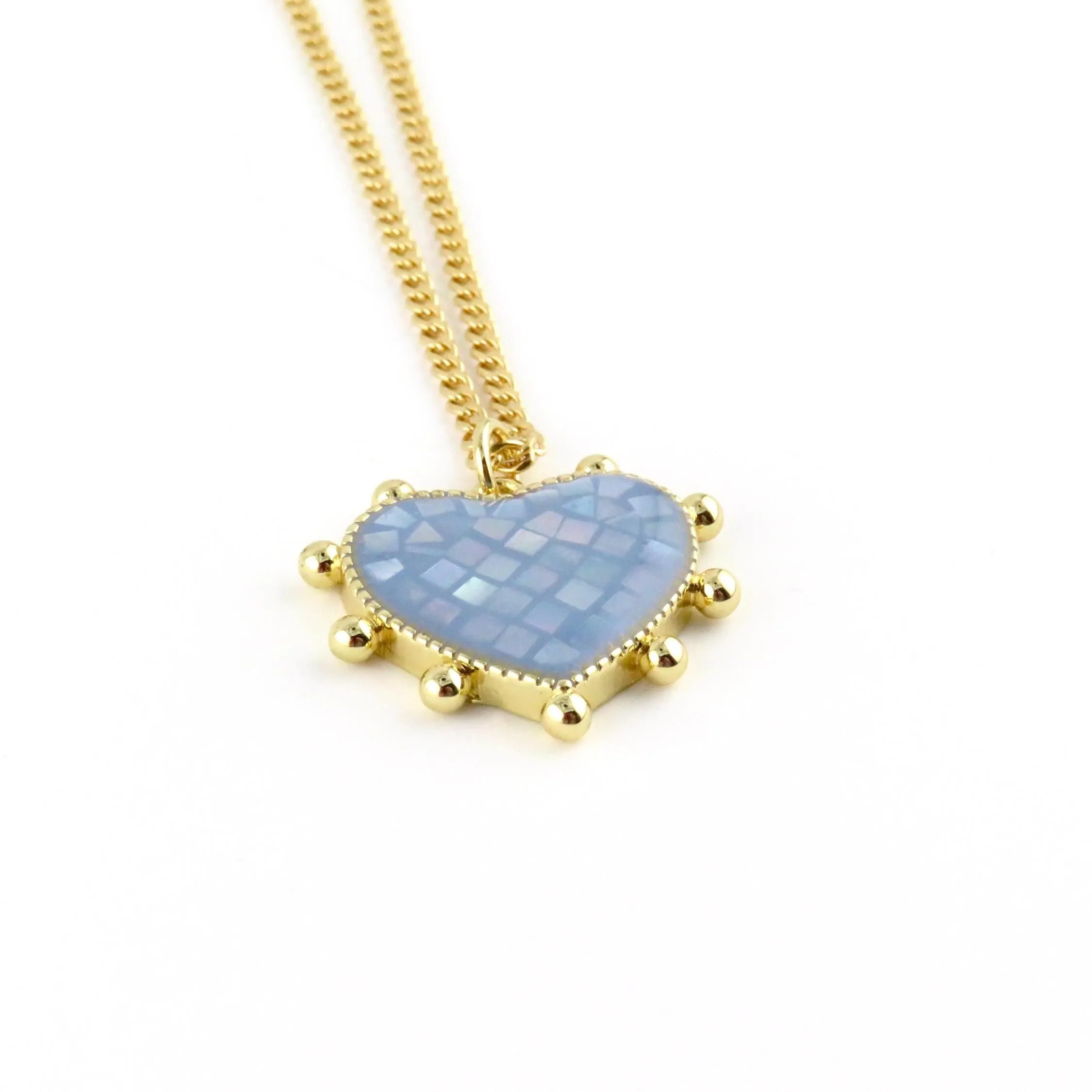 Mosaic Pearl Heart Necklace - Blue