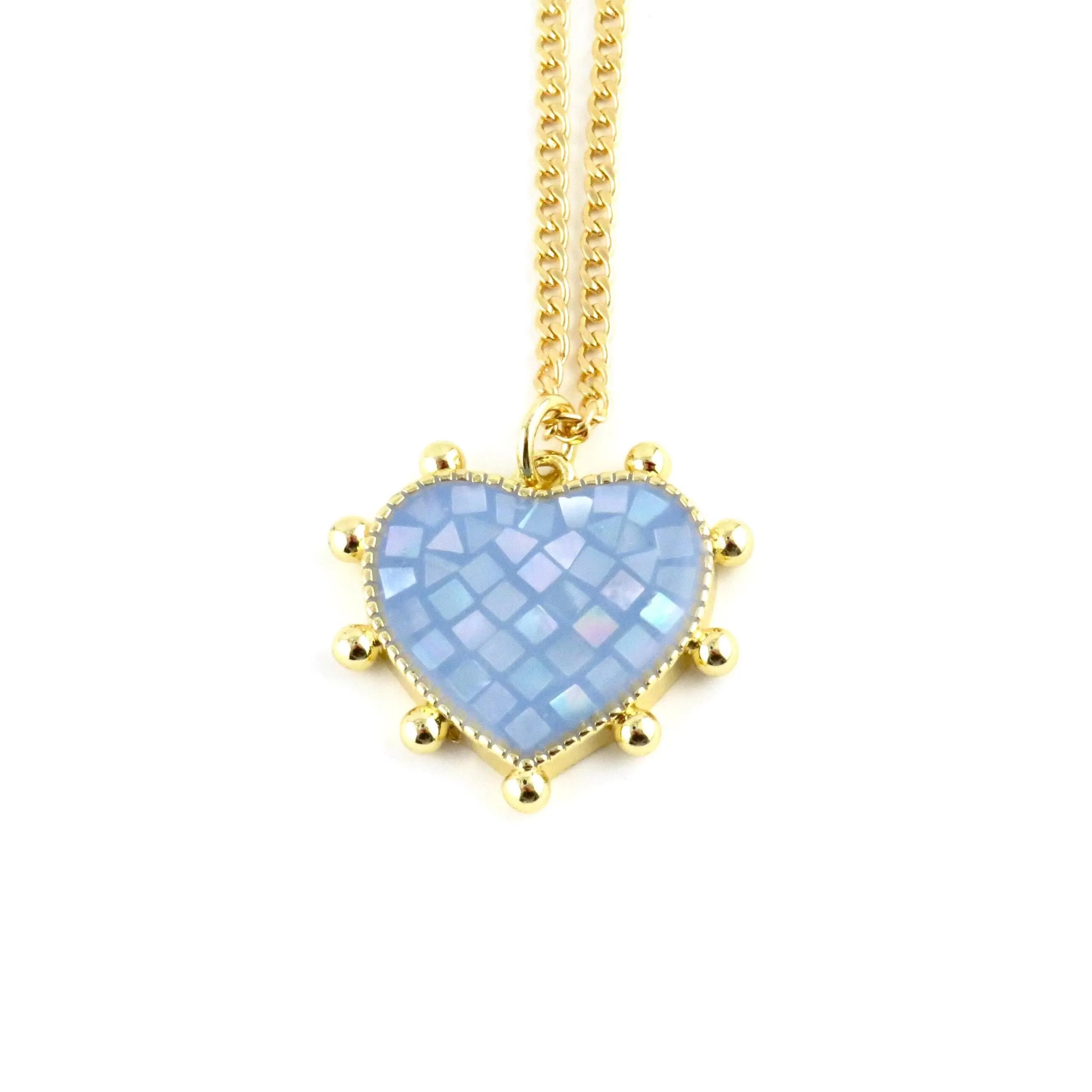 Mosaic Pearl Heart Necklace - Blue