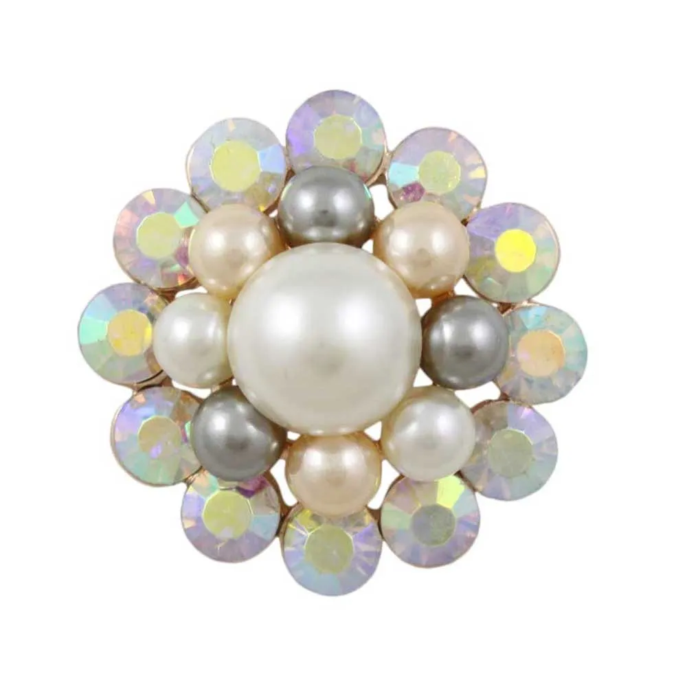 Multi Color Round Pearl with AB Stones Brooch Pin - PRP501