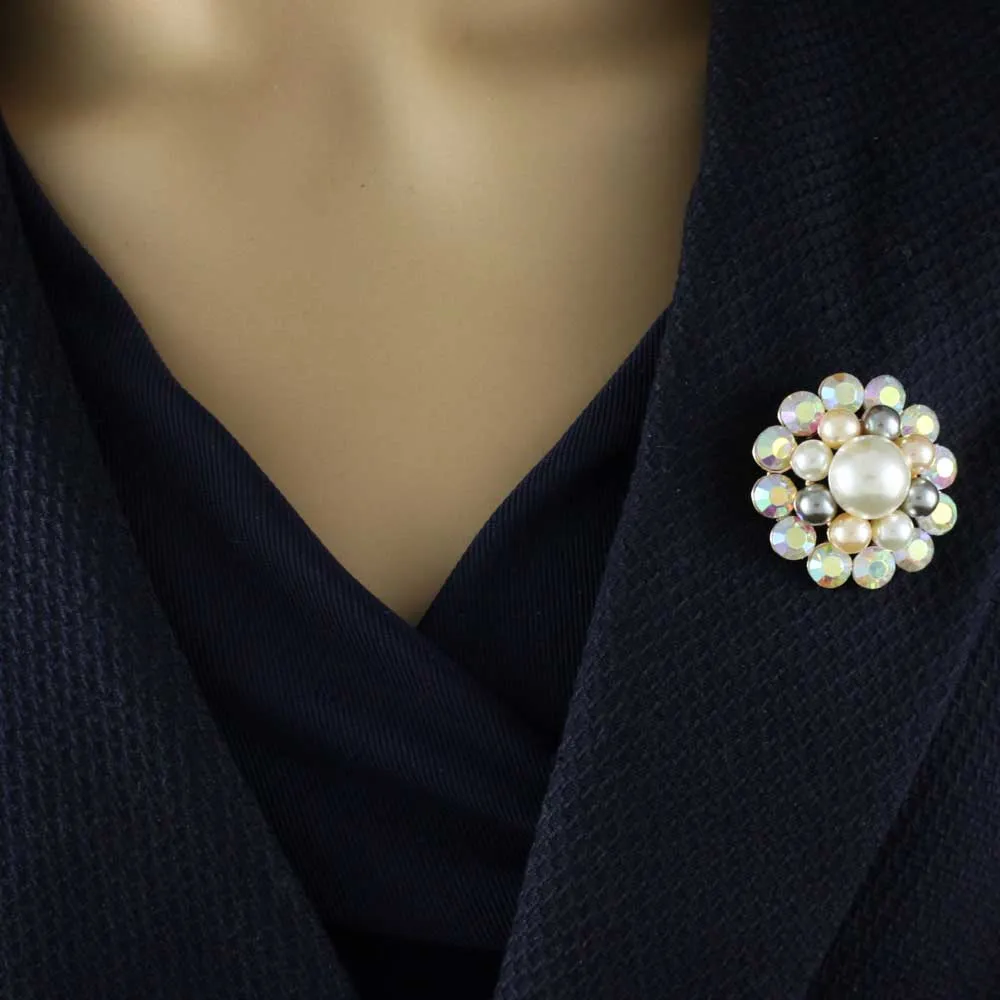 Multi Color Round Pearl with AB Stones Brooch Pin - PRP501