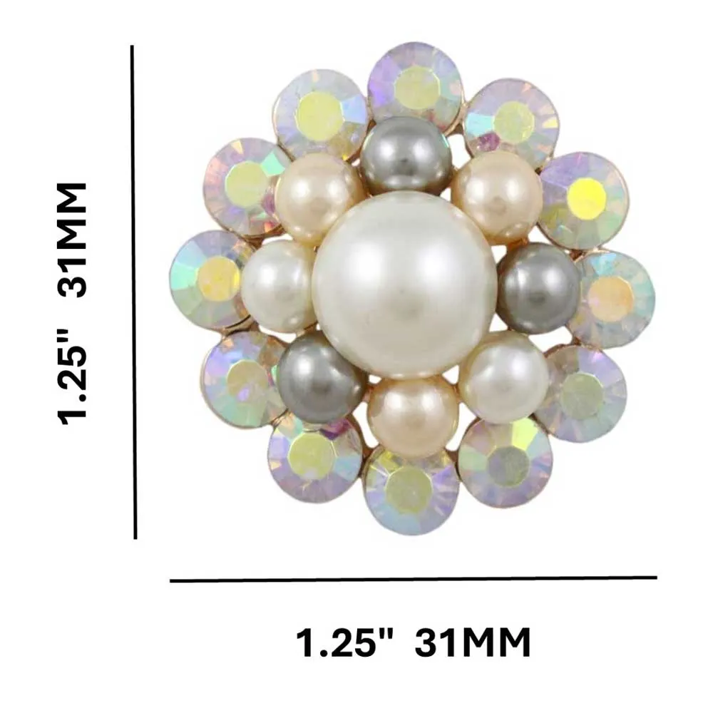 Multi Color Round Pearl with AB Stones Brooch Pin - PRP501