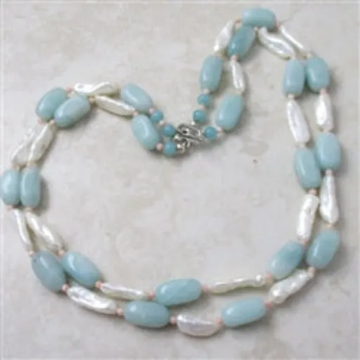 Multi-strand Amazonite and Pearl  Beaded Necklace