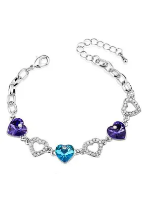 Multicolor Austria Crystal Hearts, Platinum 18K Gold Plated Bracelet